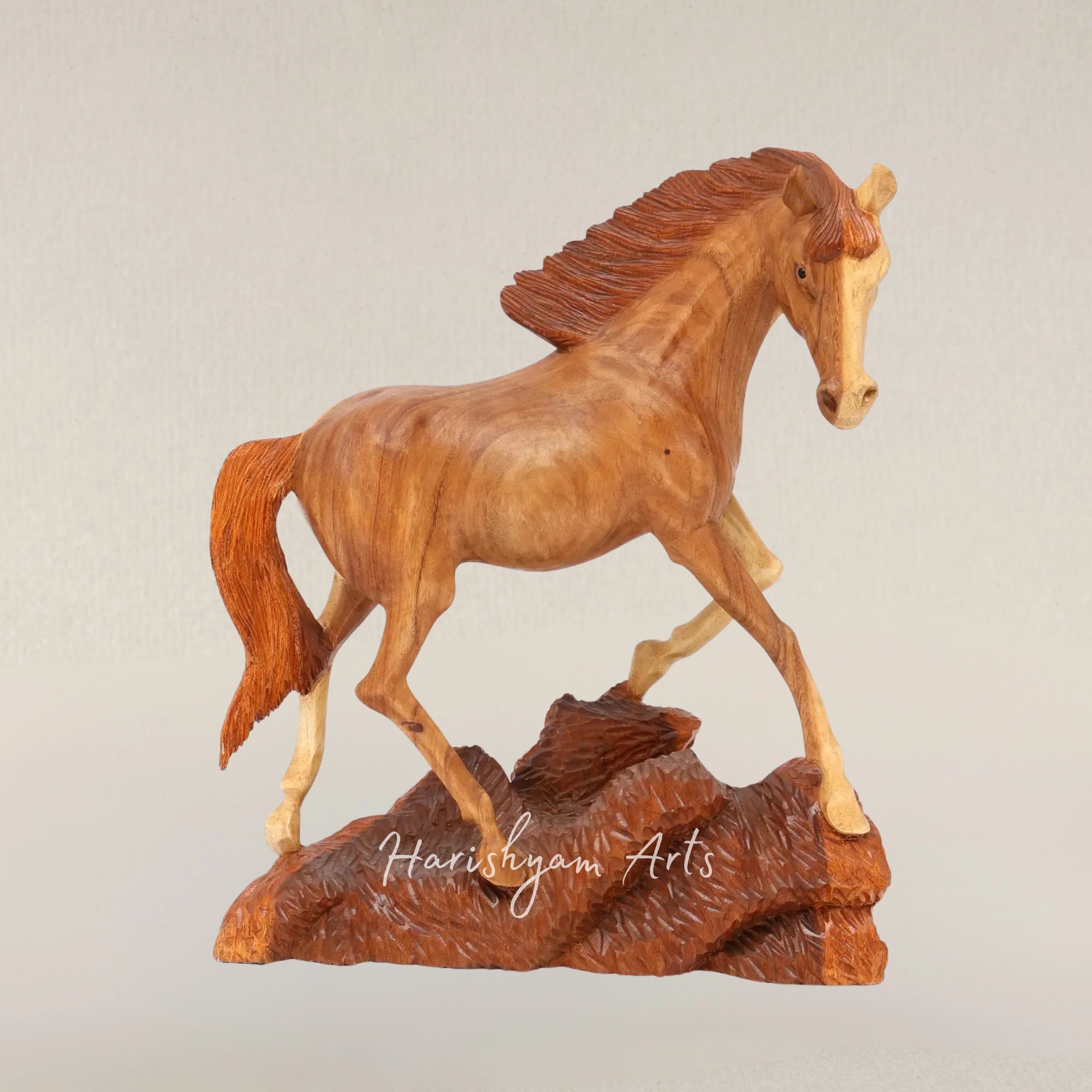 25" Ornate Wooden Horse Sculpture for Artistic Home Decor
