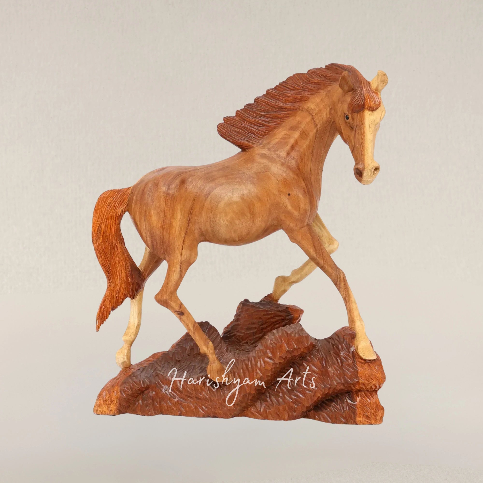 25" Ornate Wooden Horse Sculpture for Artistic Home Decor