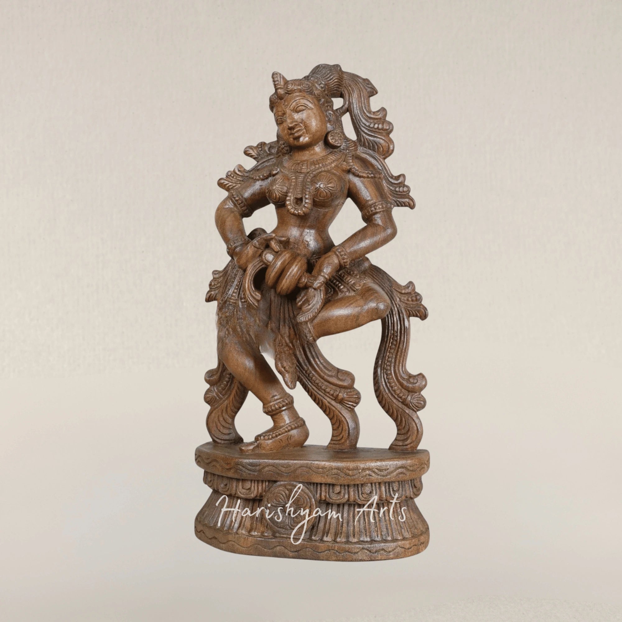 25" Refined Standing Apsara Sculpture in Carved Wood