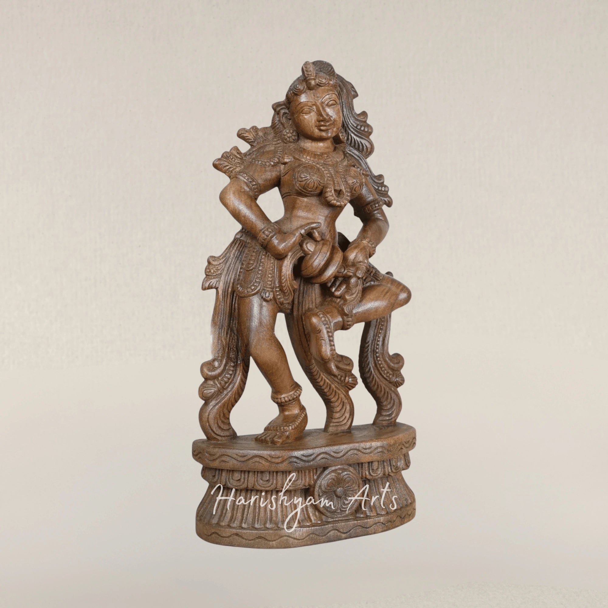 25" Refined Standing Apsara Sculpture in Carved Wood