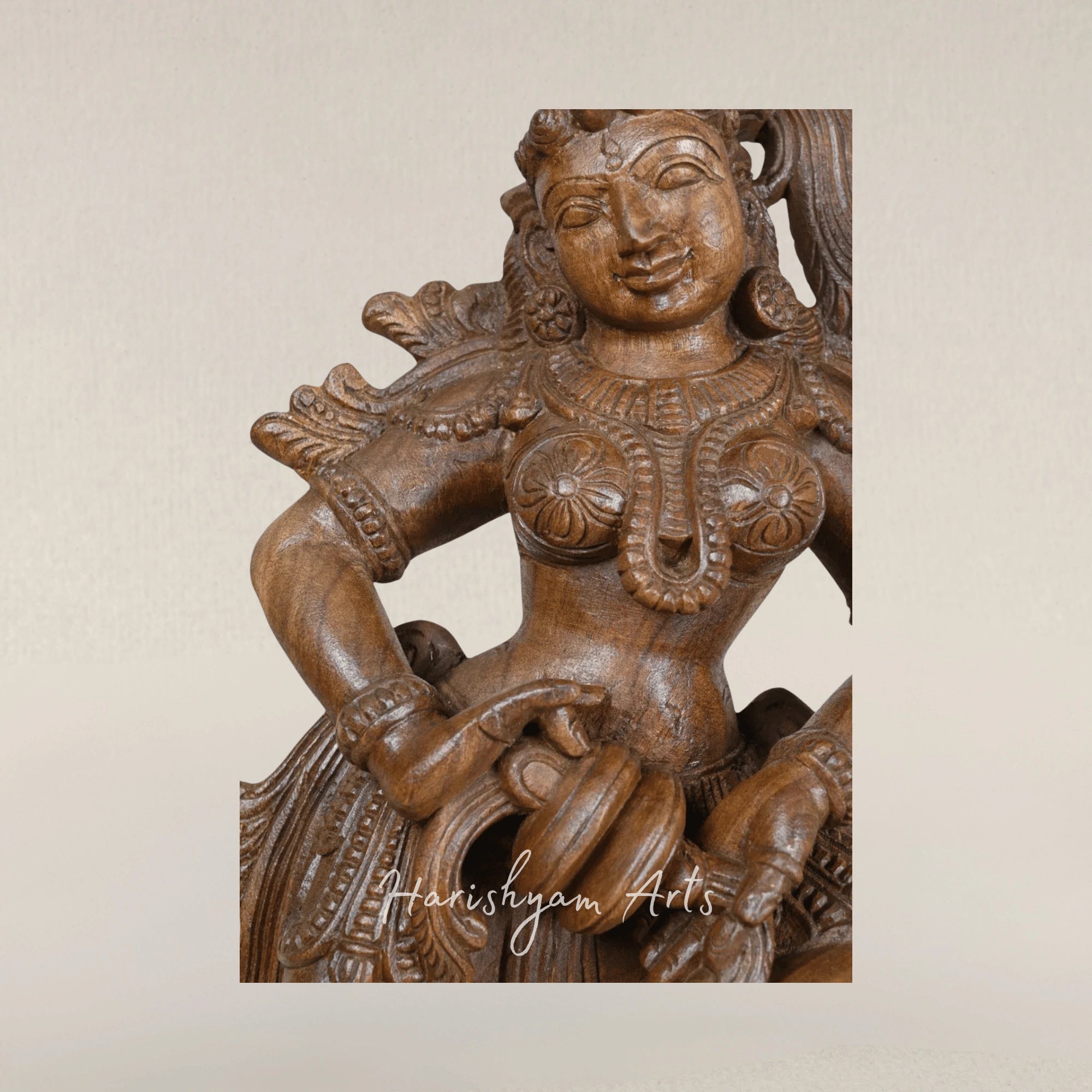25" Refined Standing Apsara Sculpture in Carved Wood