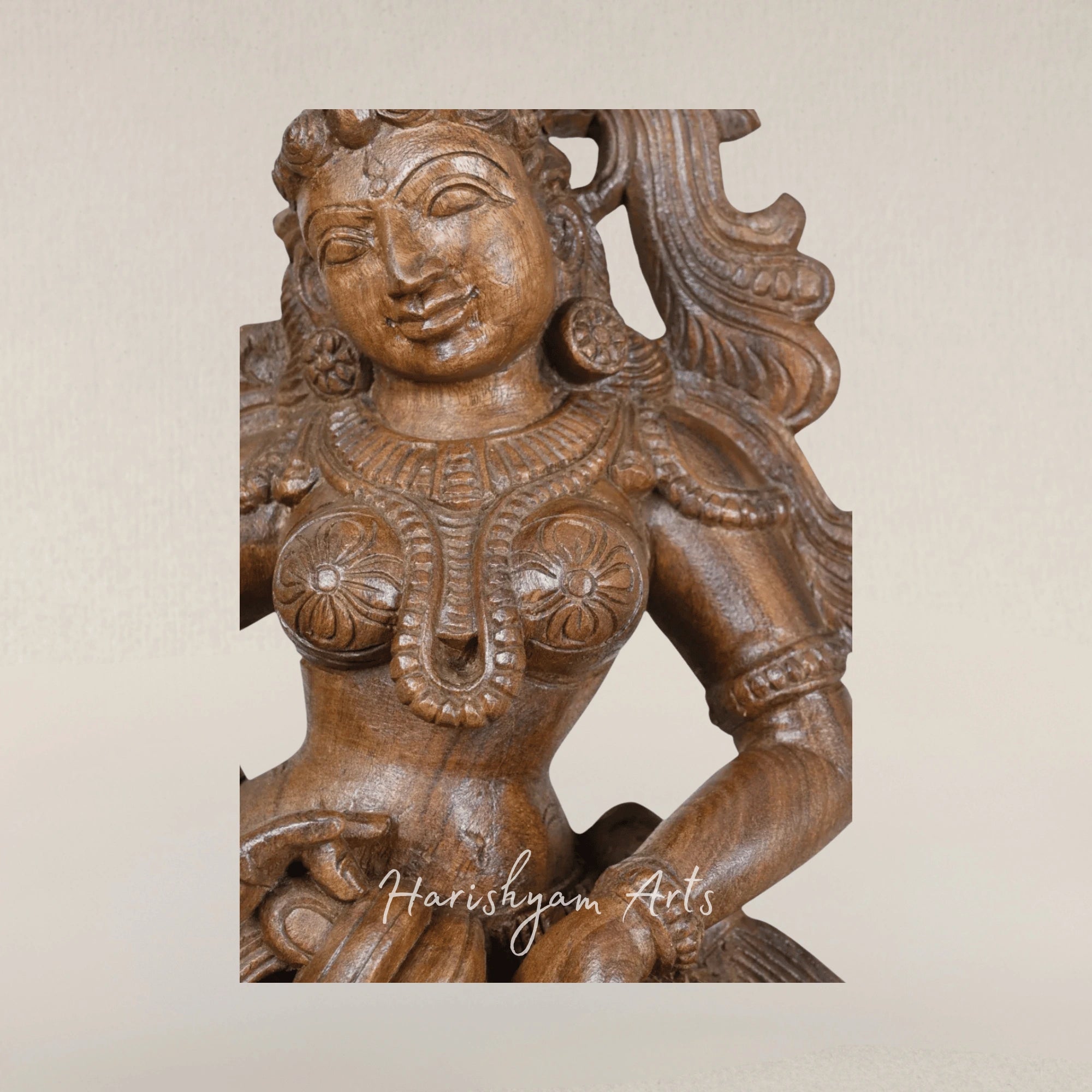 25" Refined Standing Apsara Sculpture in Carved Wood