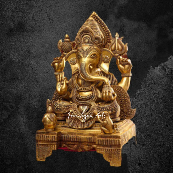 Brass Ganesha Statue with Decorative Chowki Base 26