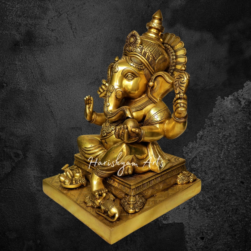 26" Brass Ganesha Statue Sitting on Lalitsana