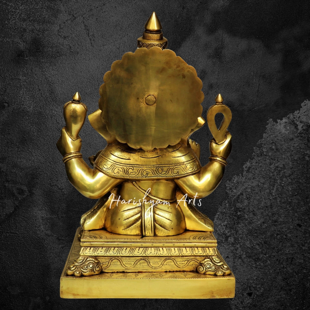 26" Brass Ganesha Statue Sitting on Lalitsana