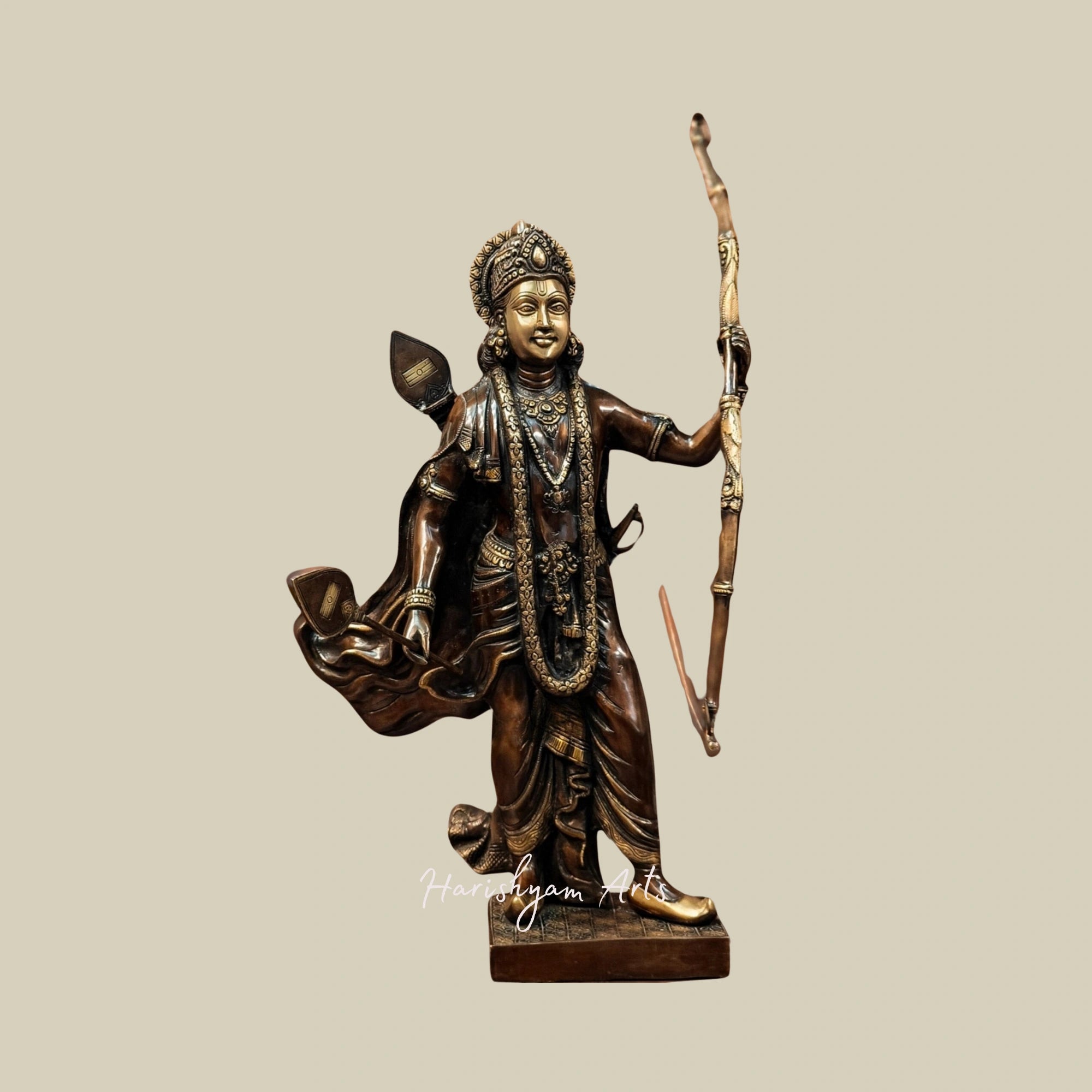 26" Divine Brass Lord Ram Idol in Brown and Gold Finish for Spiritual Spaces