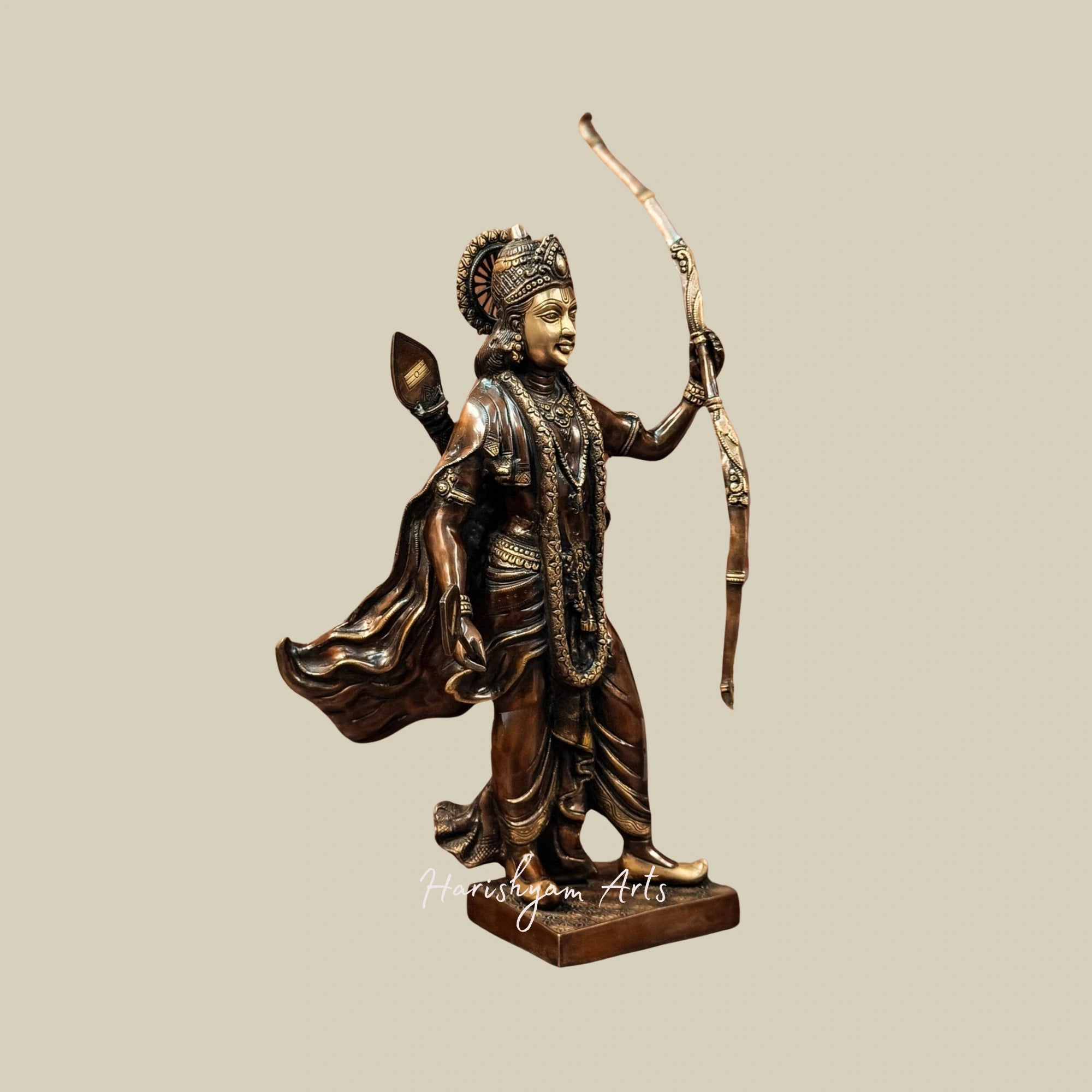 26" Divine Brass Lord Ram Idol in Brown and Gold Finish for Spiritual Spaces2