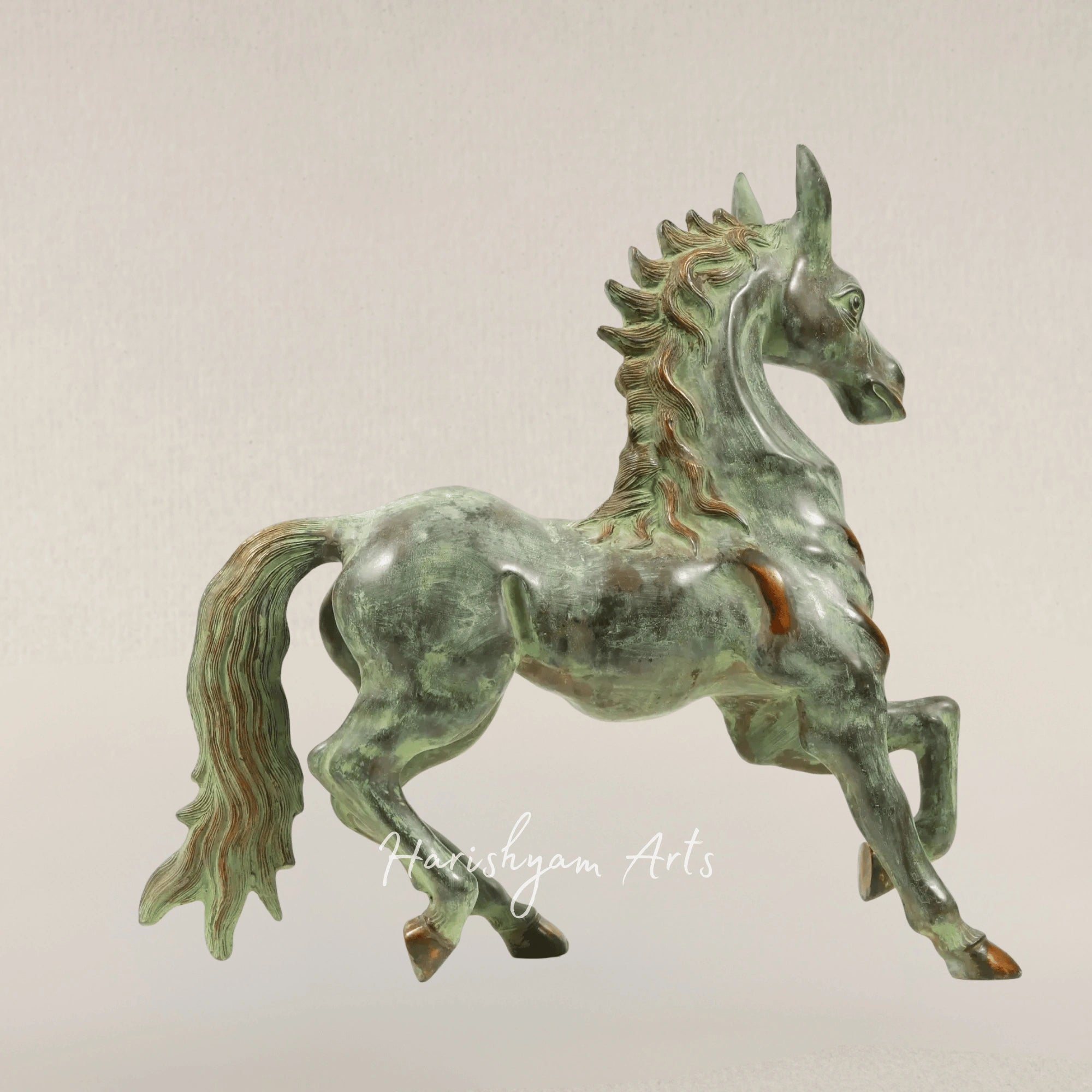 26" Galloping Brass Horse Decorative Statue for Home Display