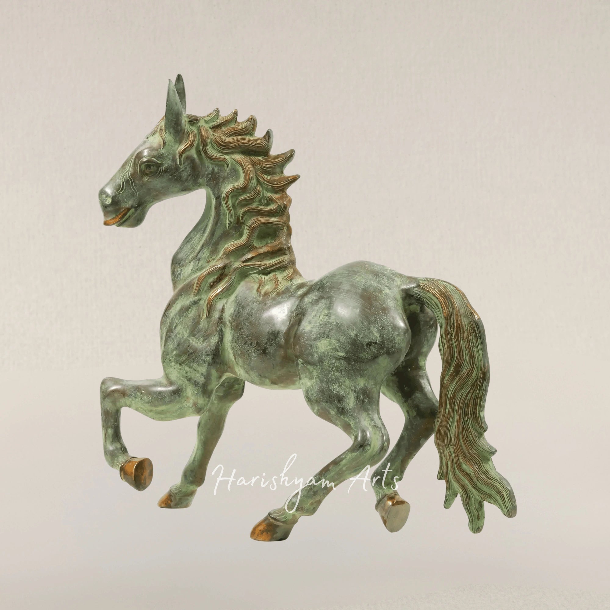 26" Galloping Brass Horse Decorative Statue for Home Display
