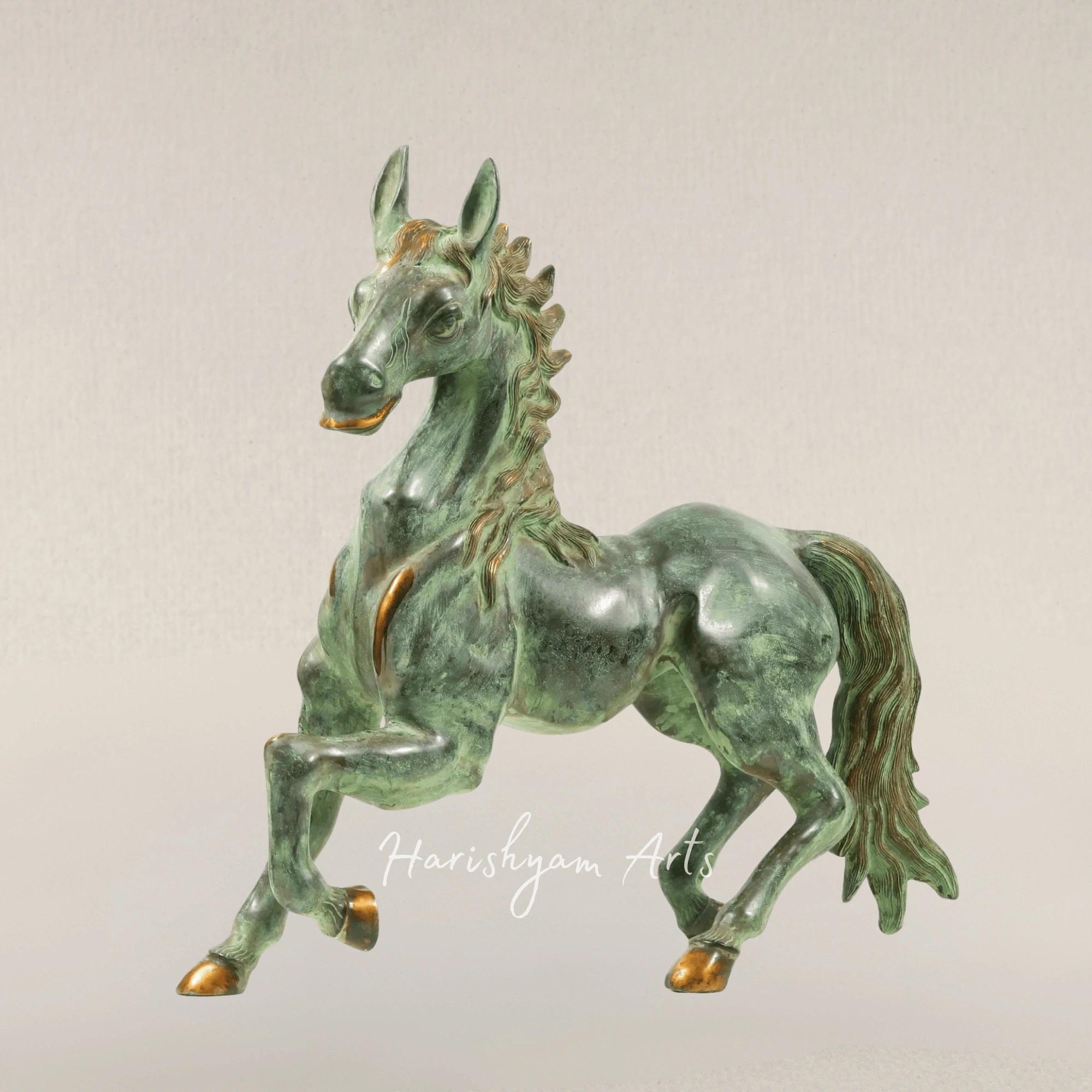 26" Galloping Brass Horse Decorative Statue for Home Display