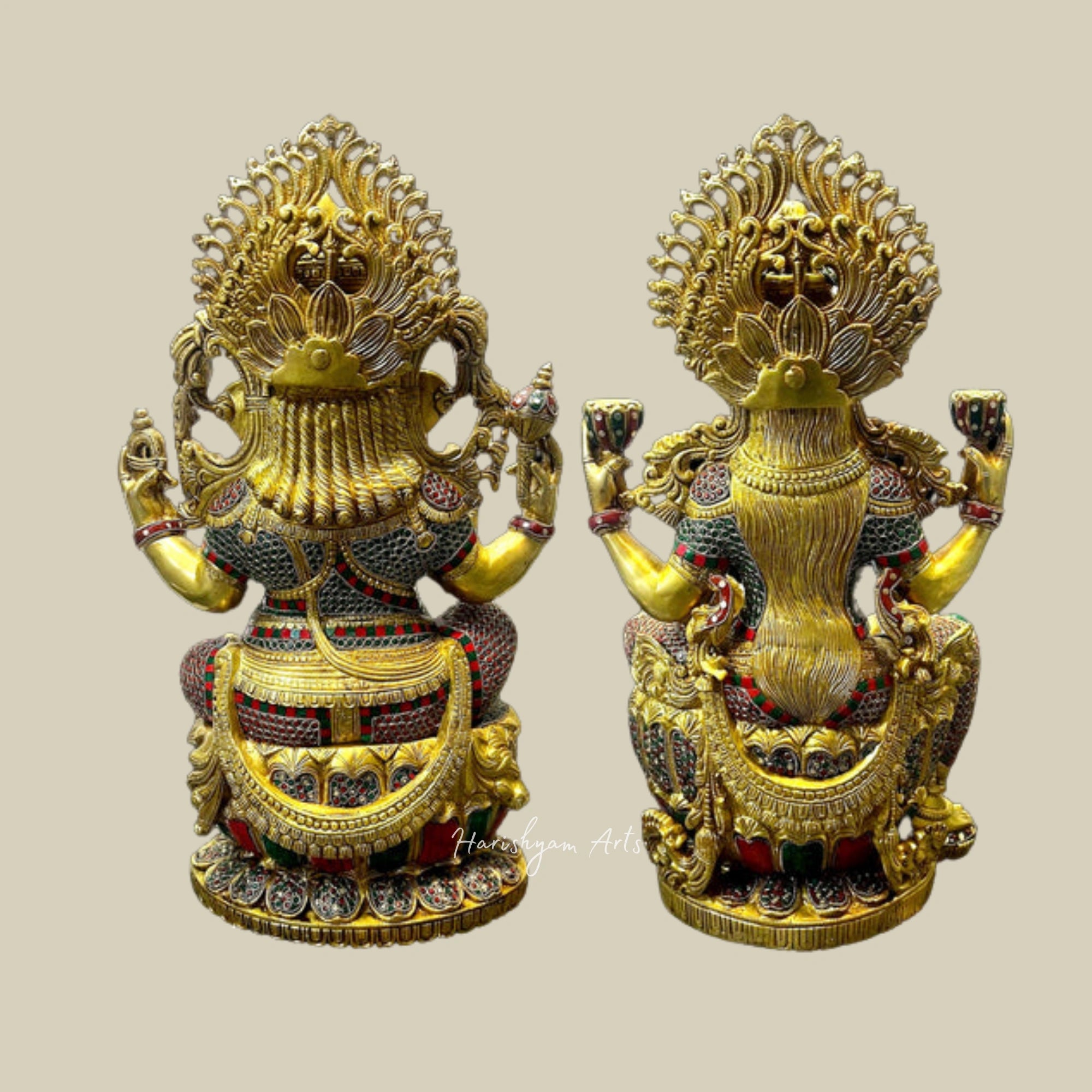 26" Grand Brass Ganesha Lakshmi Saraswati Sculptures in Large Size for Temples