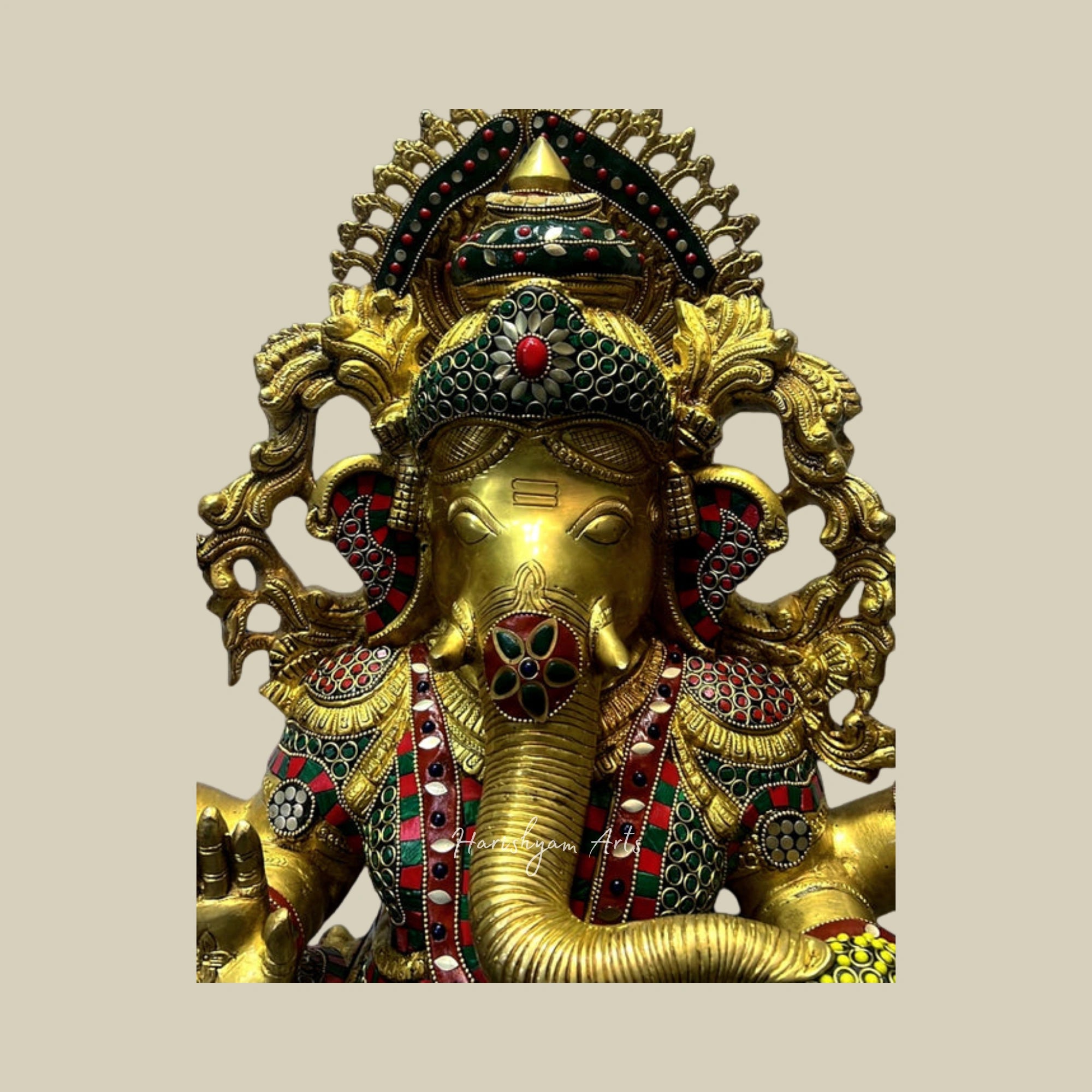 26" Grand Brass Ganesha Lakshmi Saraswati Sculptures in Large Size for Temples