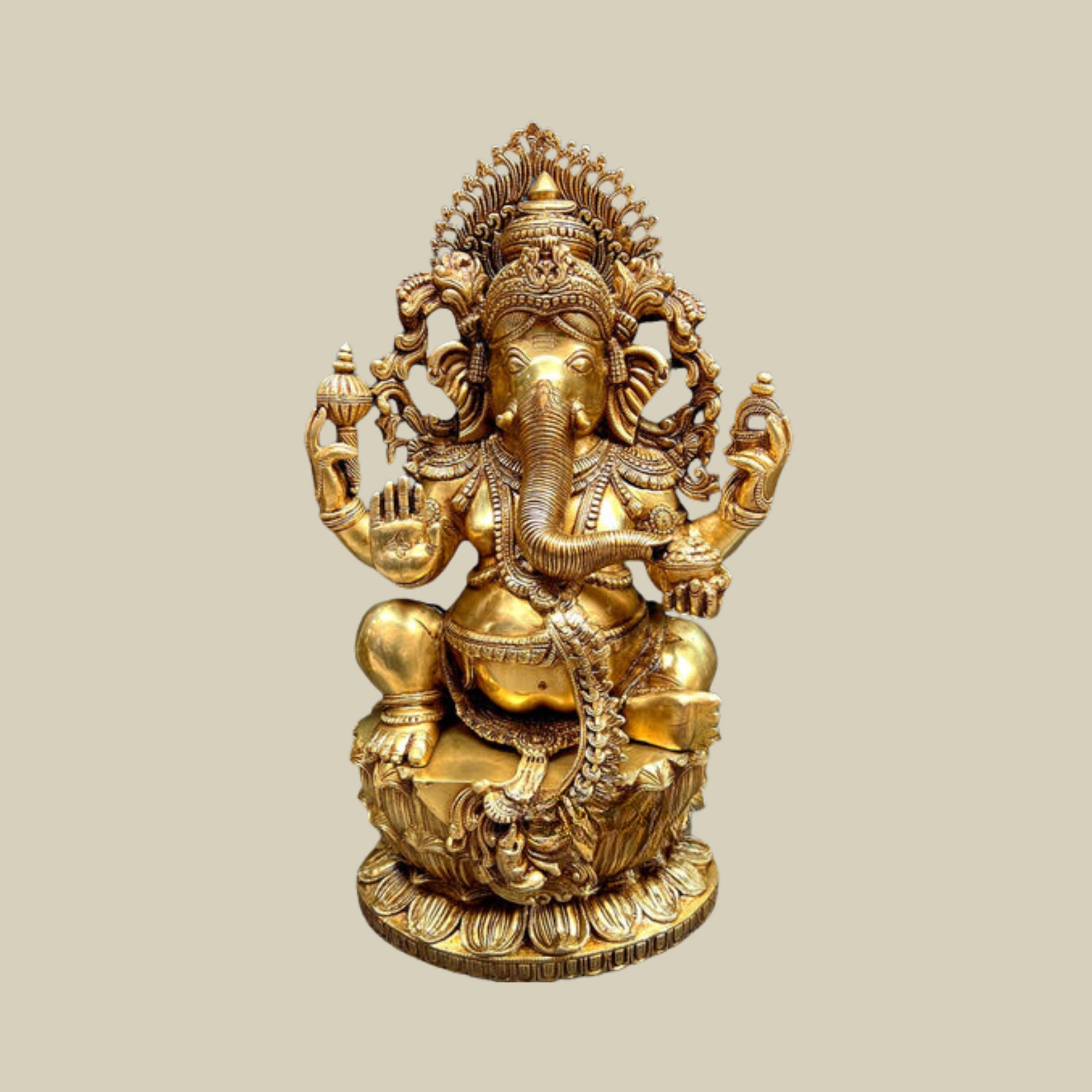 26" Majestic Brass Ganesha Lakshmi Saraswati Sculptures for Large Temple Spaces1