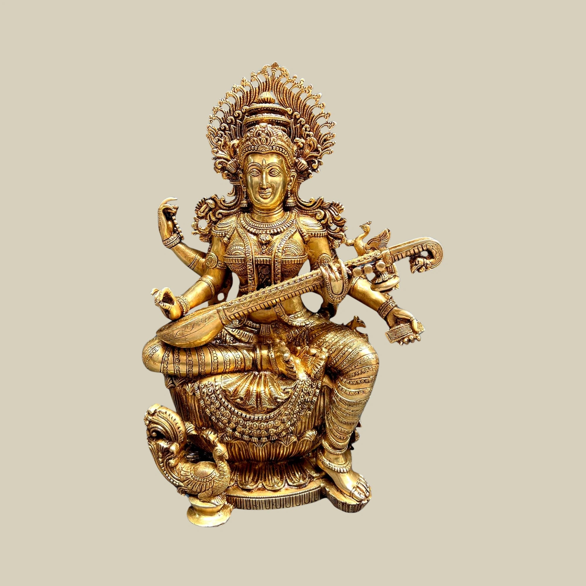 26" Majestic Brass Ganesha Lakshmi Saraswati Sculptures for Large Temple Spaces2