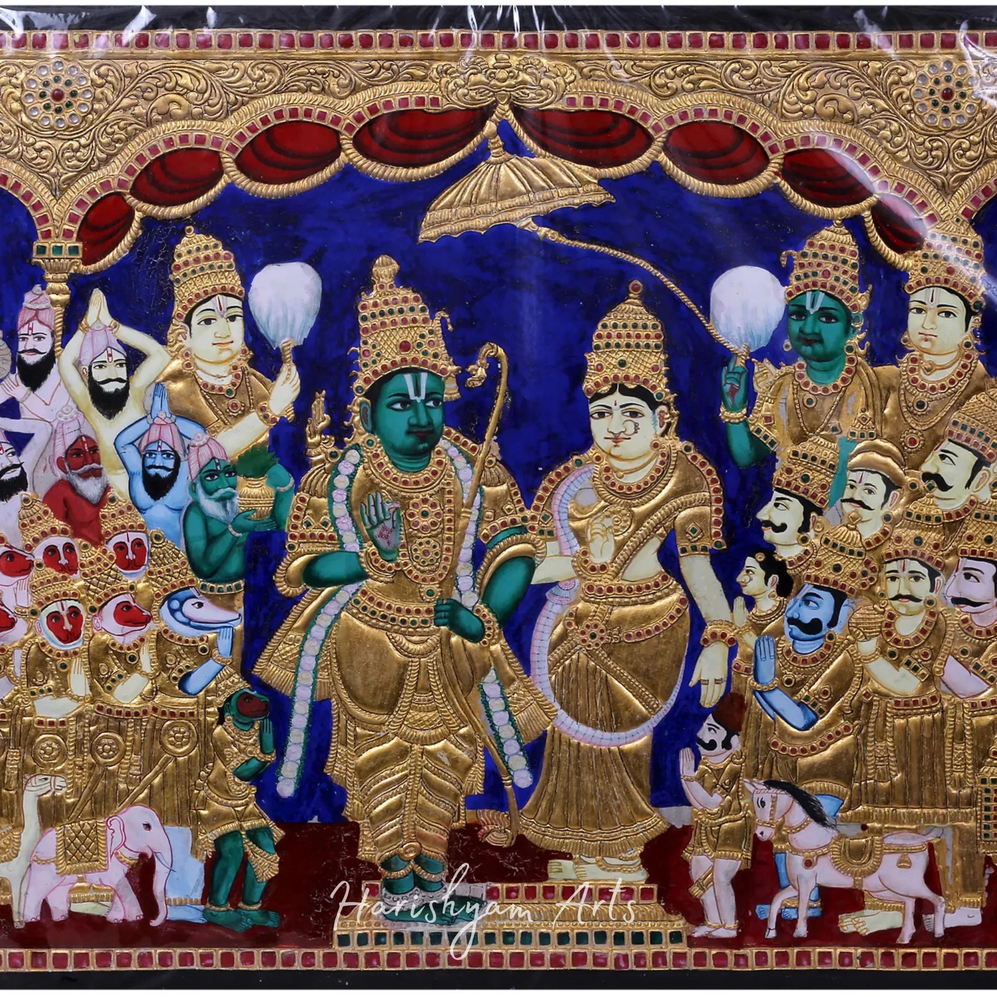 26" Rama Darbar Tanjore Painting with an Elegant Wooden Frame