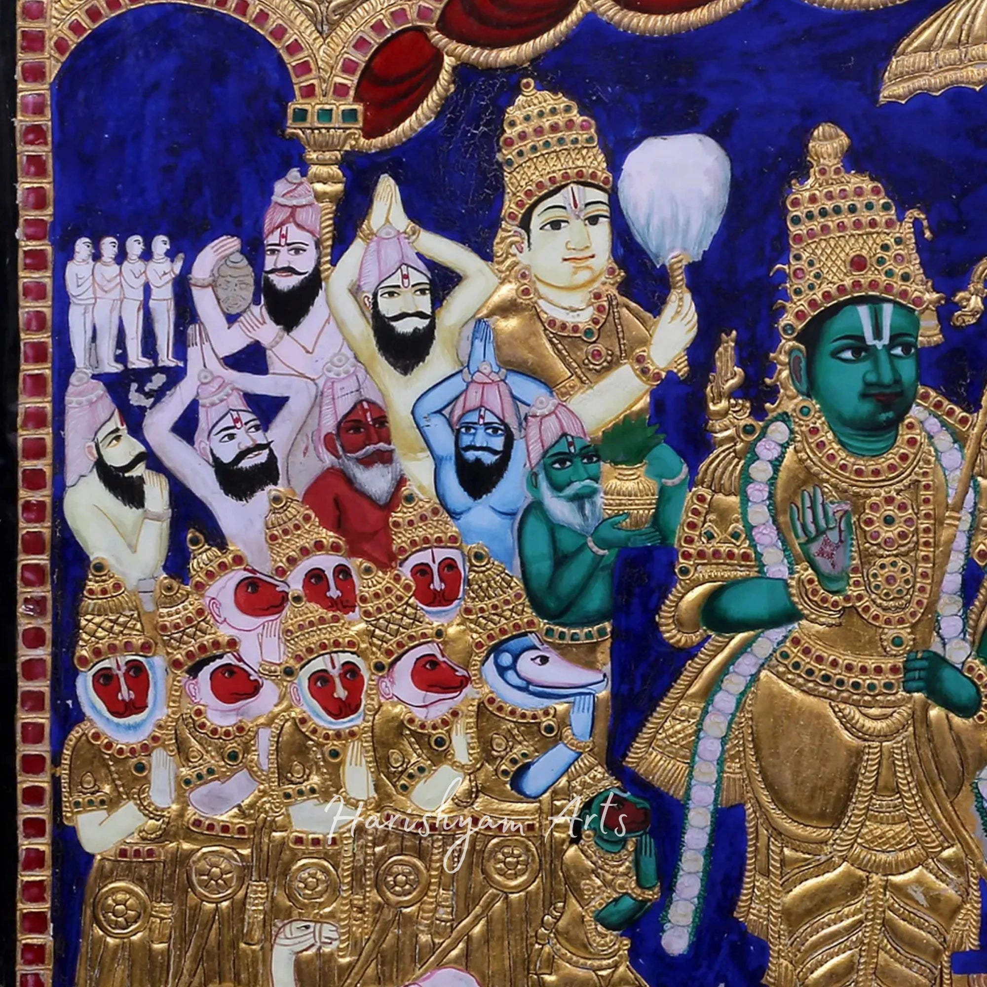 26" Rama Darbar Tanjore Painting with an Elegant Wooden Frame