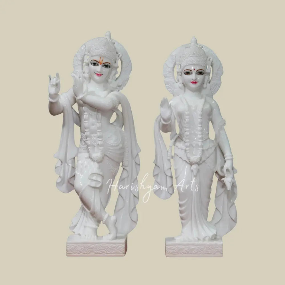 27" Radha Krishna White Moorti in Vietnam Marble With Beautiful Garland