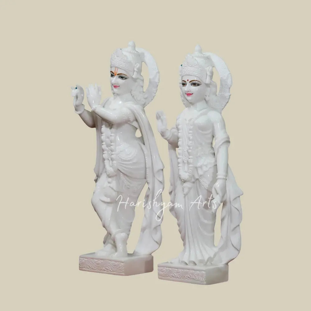 27" Radha Krishna White Moorti in Vietnam Marble With Beautiful Garland