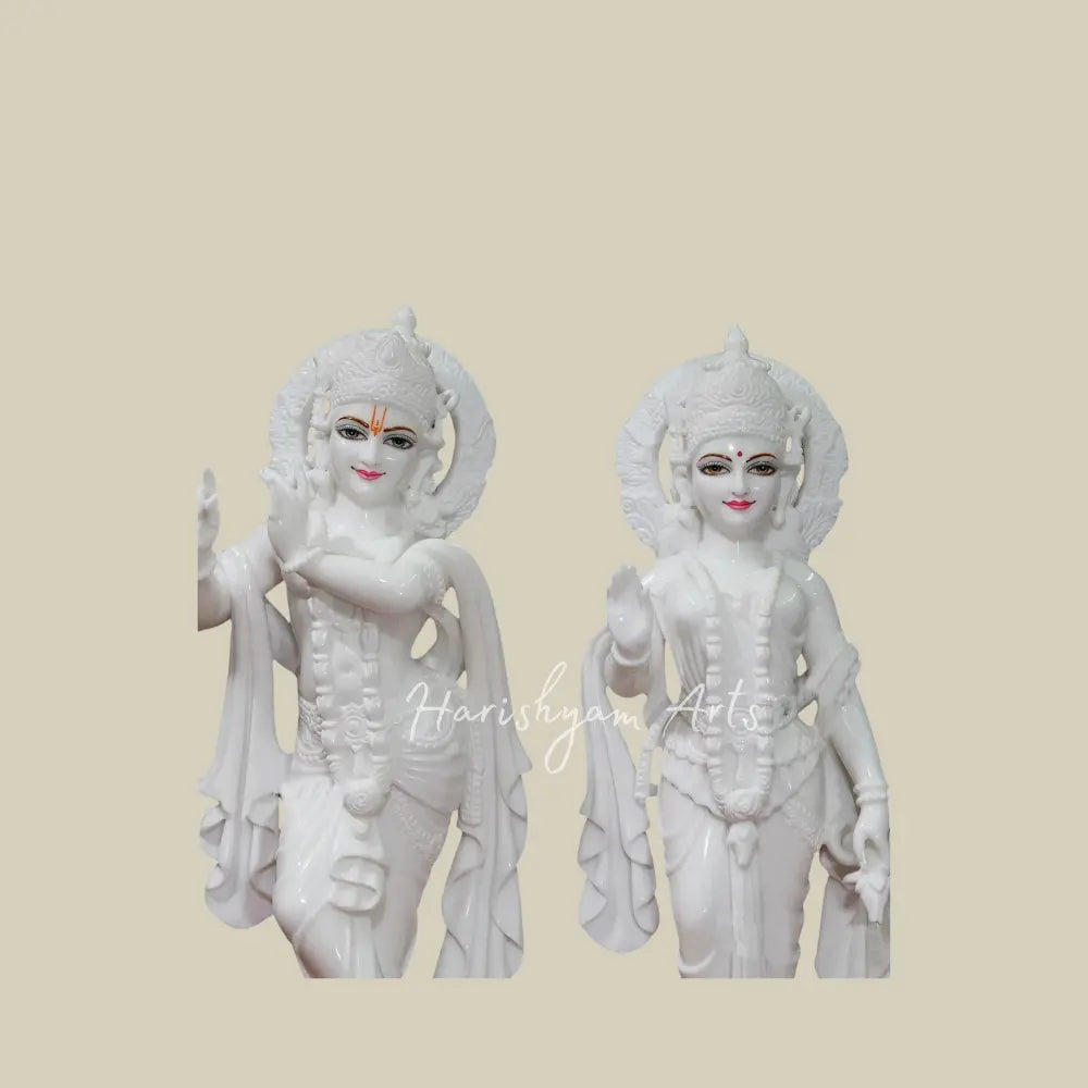 27" Radha Krishna White Moorti in Vietnam Marble With Beautiful Garland