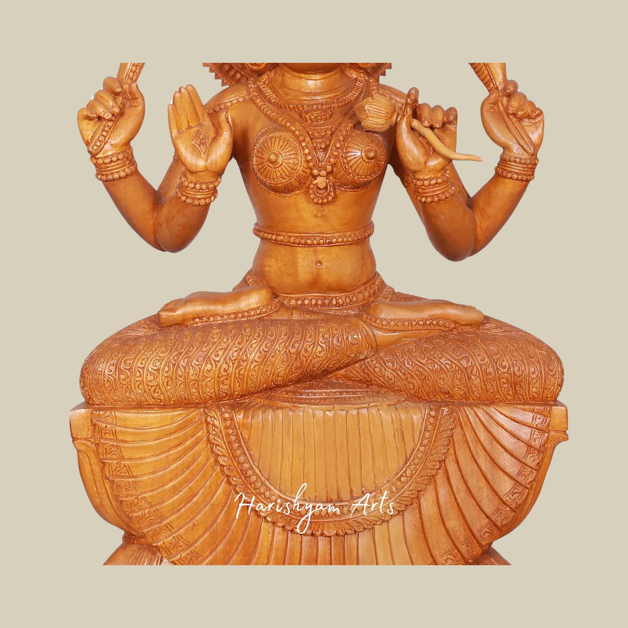 27" Artisan Wooden Saraswati Sculpture5