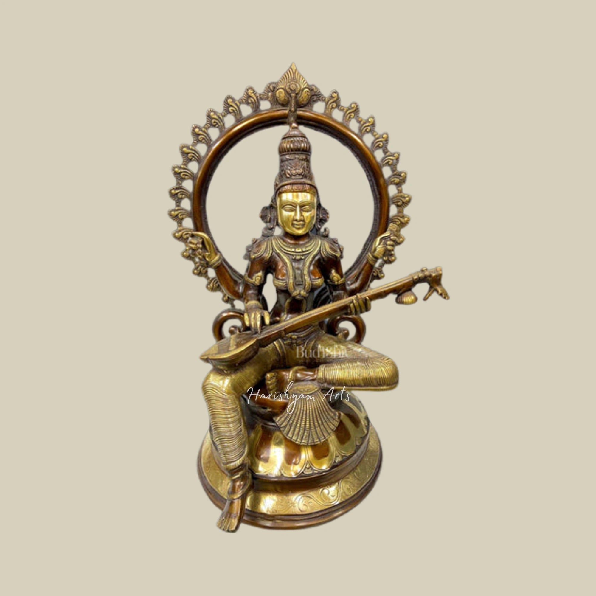 27" Ornate Brass Ganapati, Lakshmi, Saraswati Idol Set with Decorative Arch3