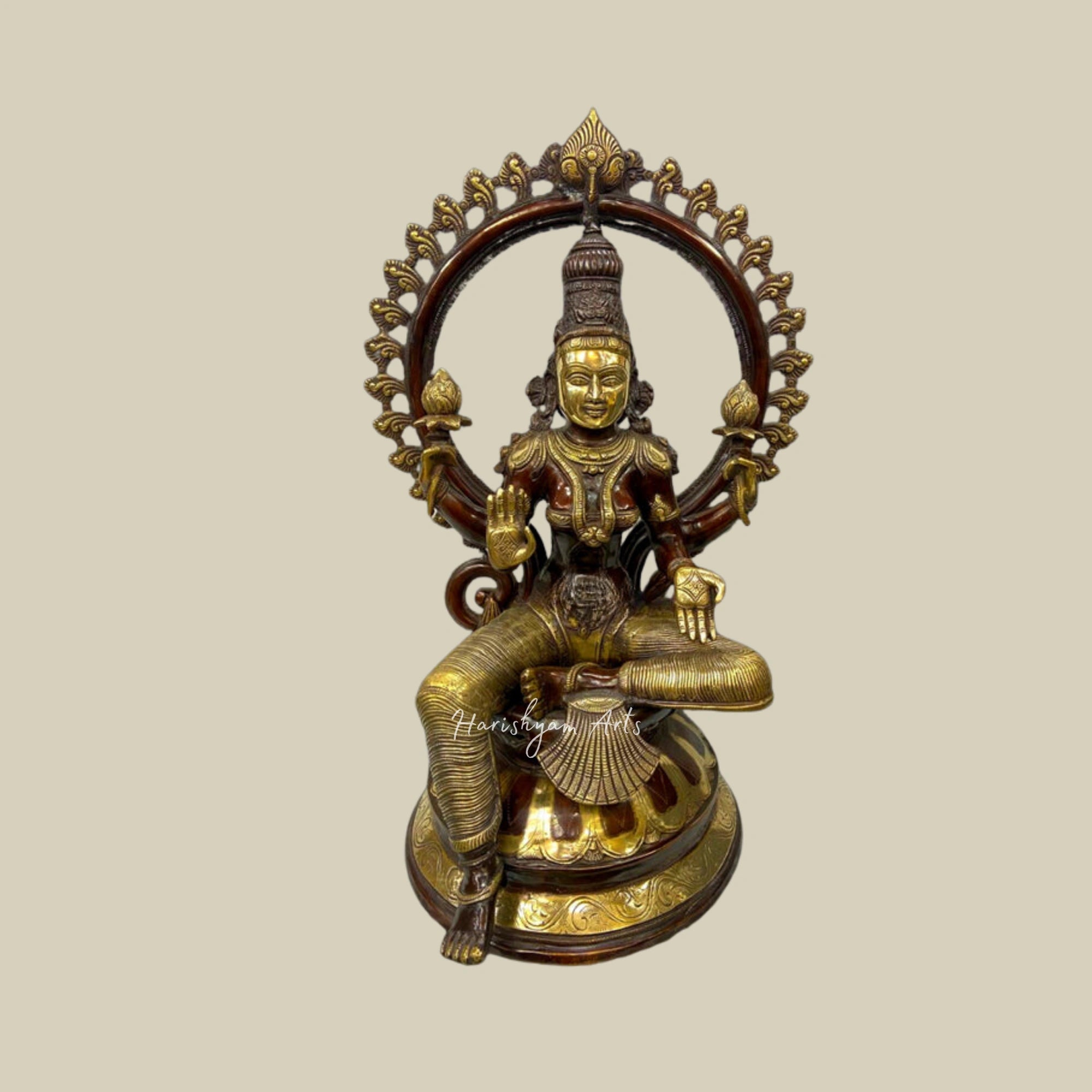 27" Ornate Brass Ganapati, Lakshmi, Saraswati Idol Set with Decorative Arch4