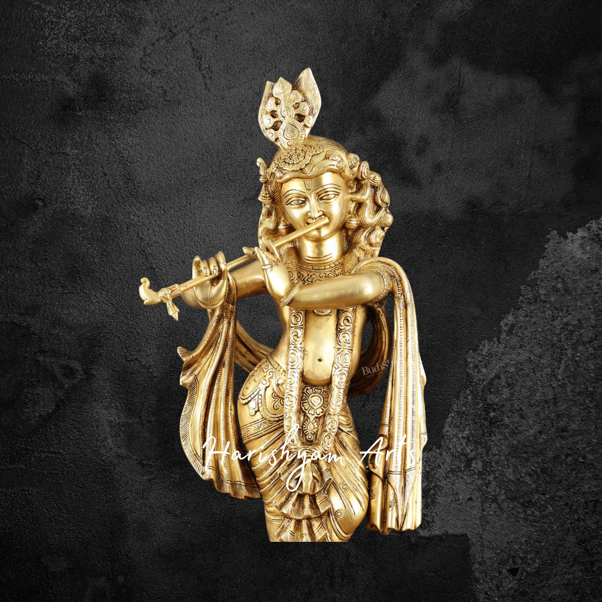 27" Premium Pure Brass Krishna Idol with Intricate Detailing