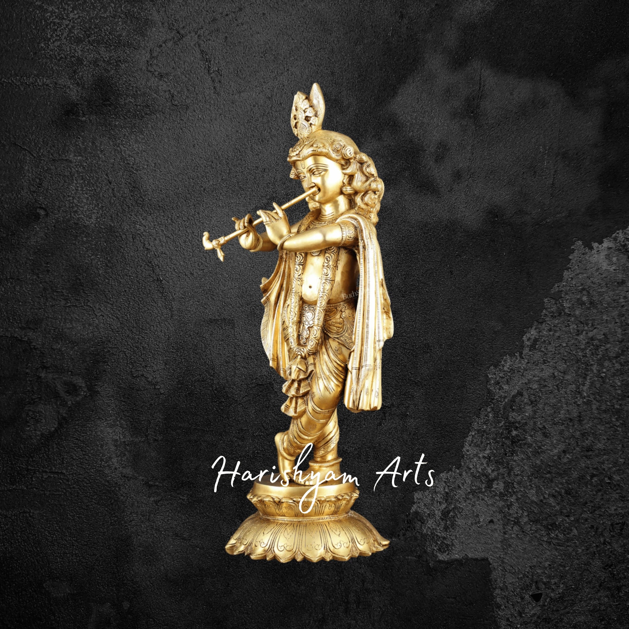 27" Premium Pure Brass Krishna Idol with Intricate Detailing
