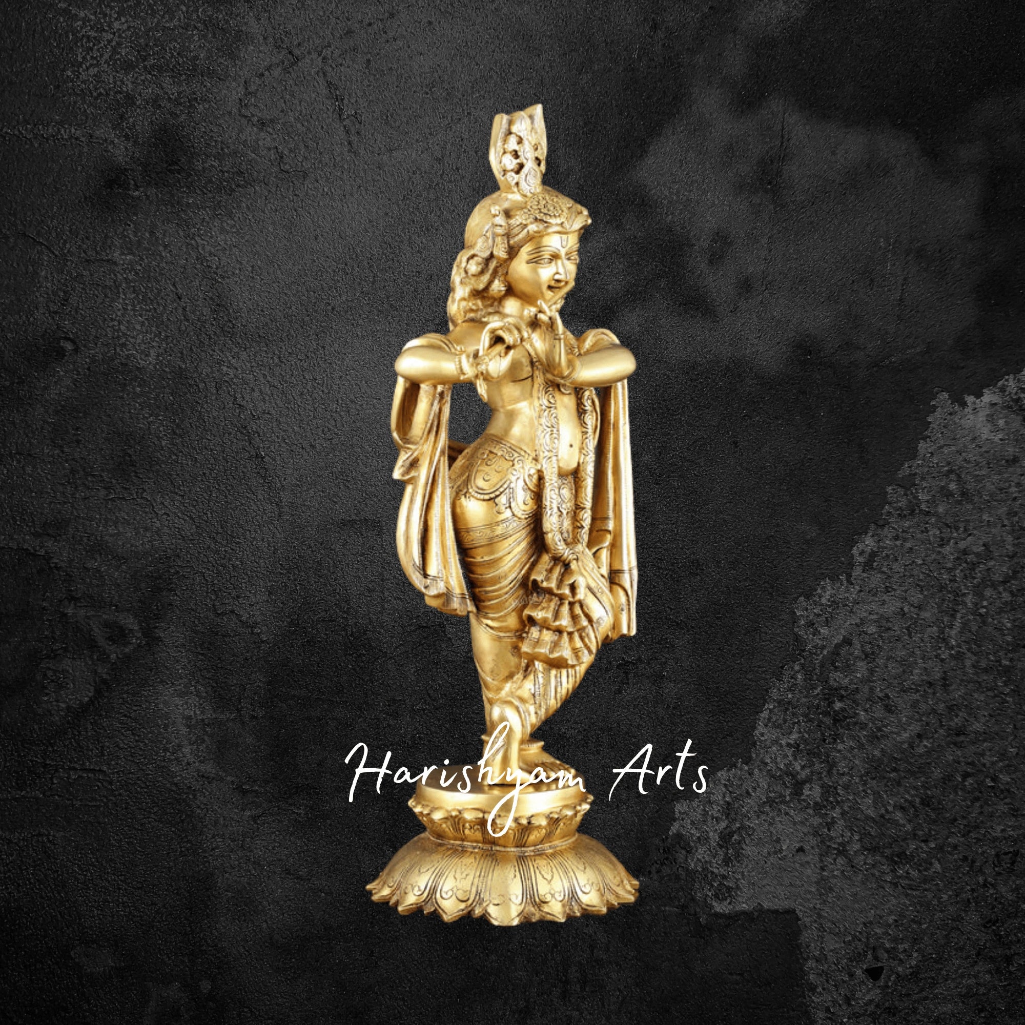 27" Premium Pure Brass Krishna Idol with Intricate Detailing