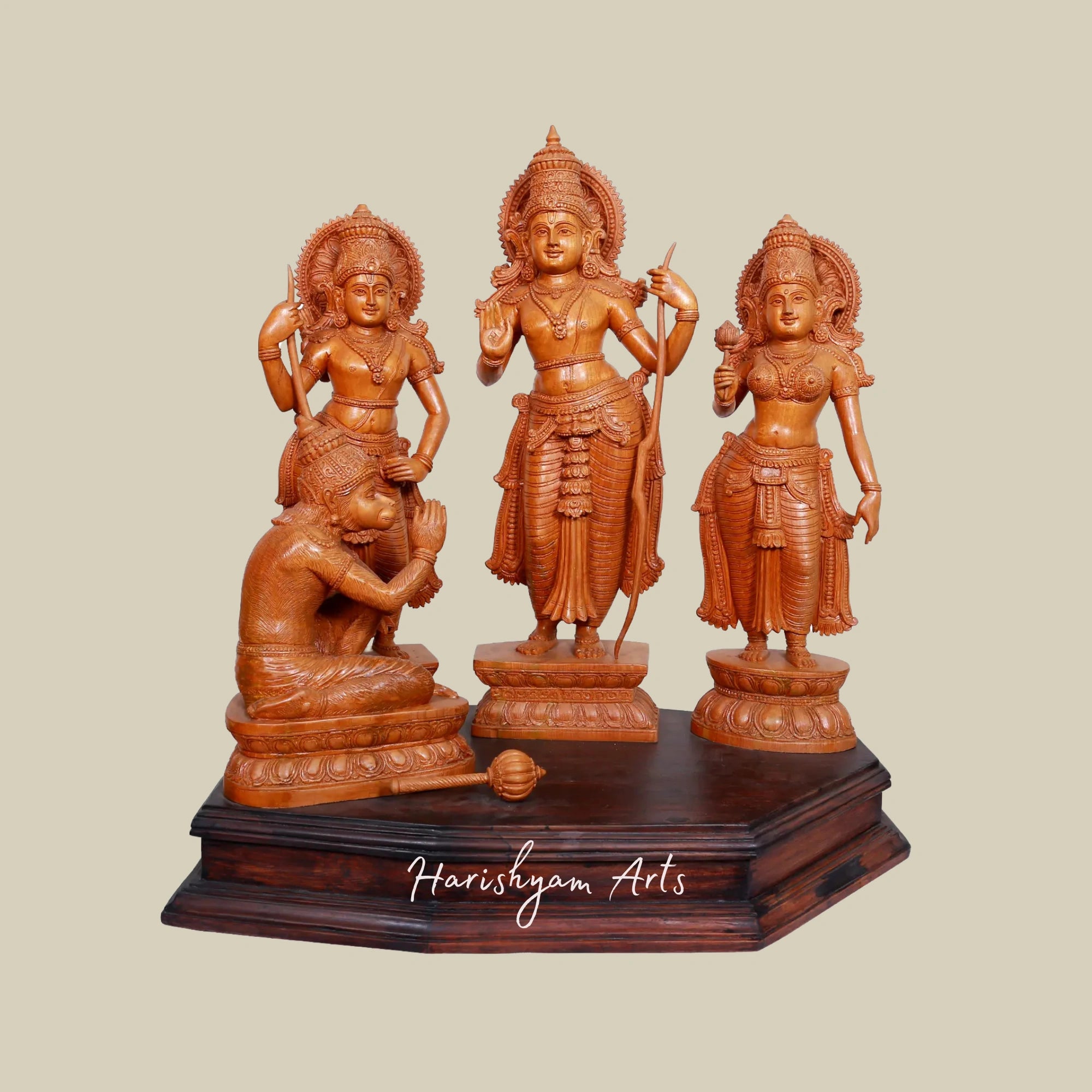 27" Wooden Ram Sita Laxman Hanuman Idol Set