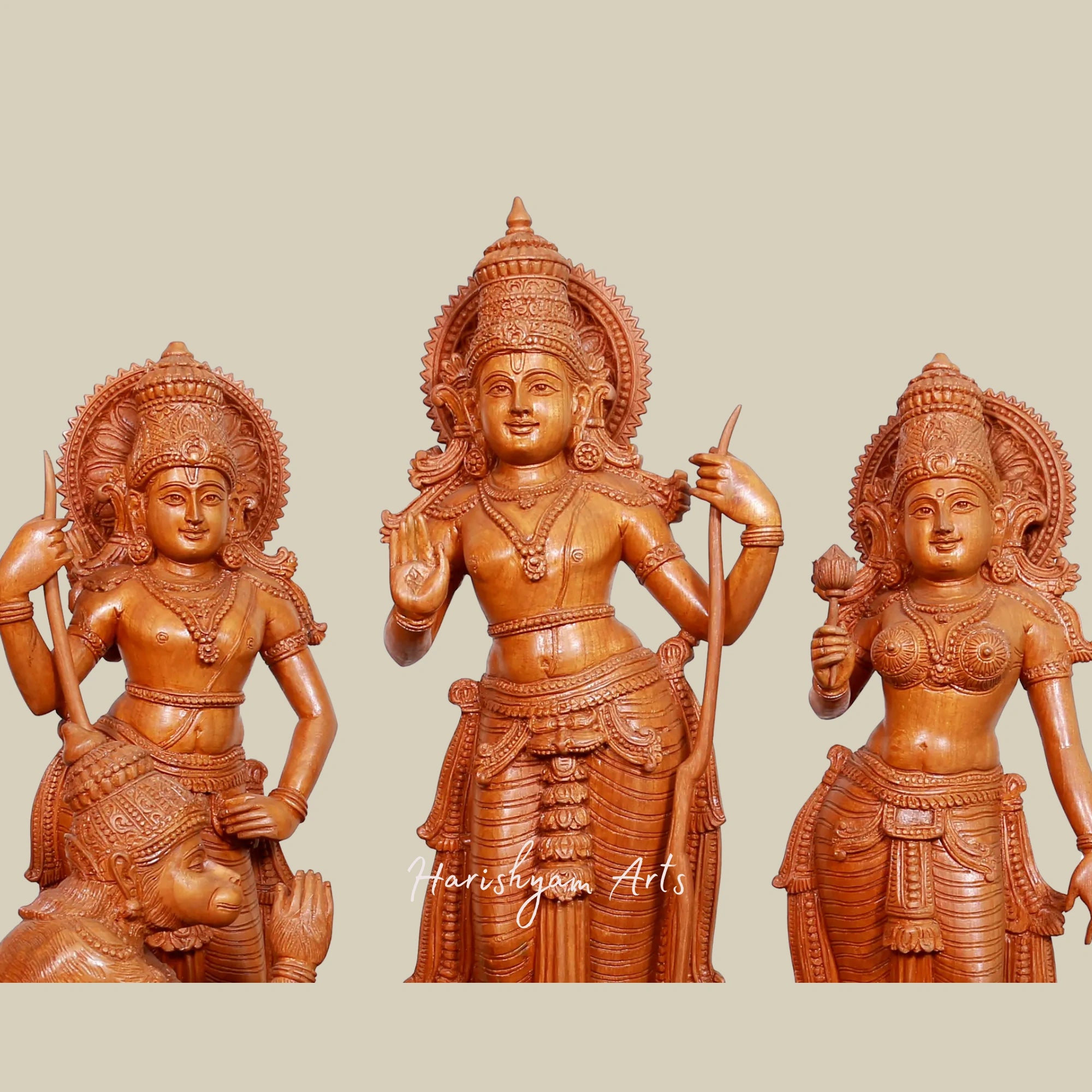 27" Wooden Ram Sita Laxman Hanuman Idol Set1