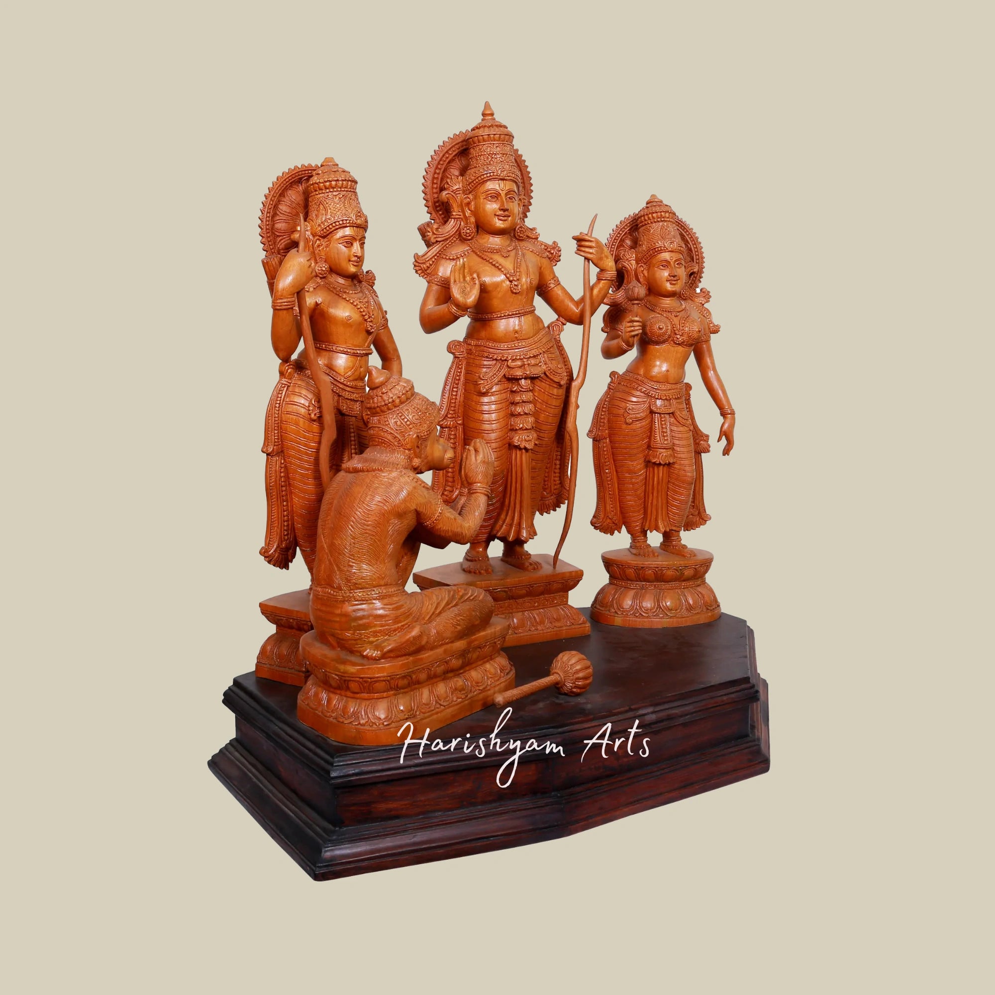 27" Wooden Ram Sita Laxman Hanuman Idol Set3