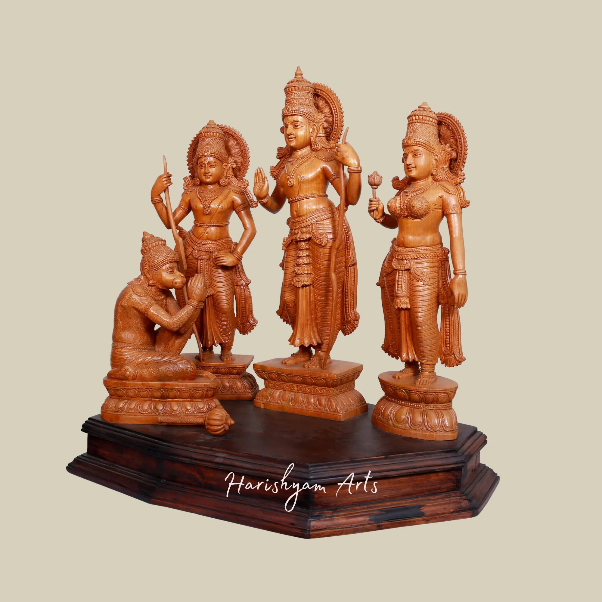 27" Wooden Ram Sita Laxman Hanuman Idol Set4