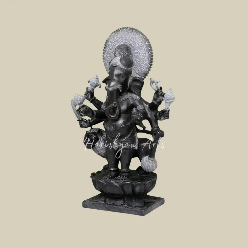 27" Eight Armed Standing Black Marble Ganesha Statue