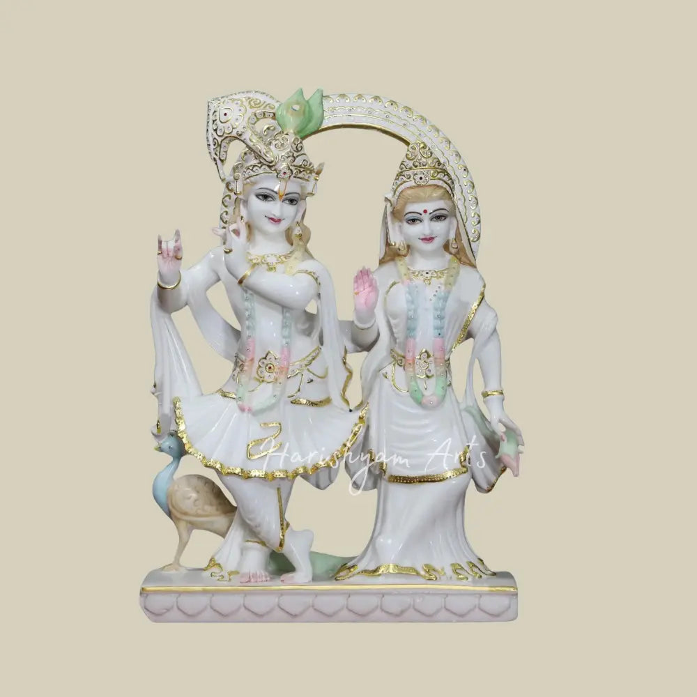 27" Super White Radha And Krishna Statue in Vietnam Marble