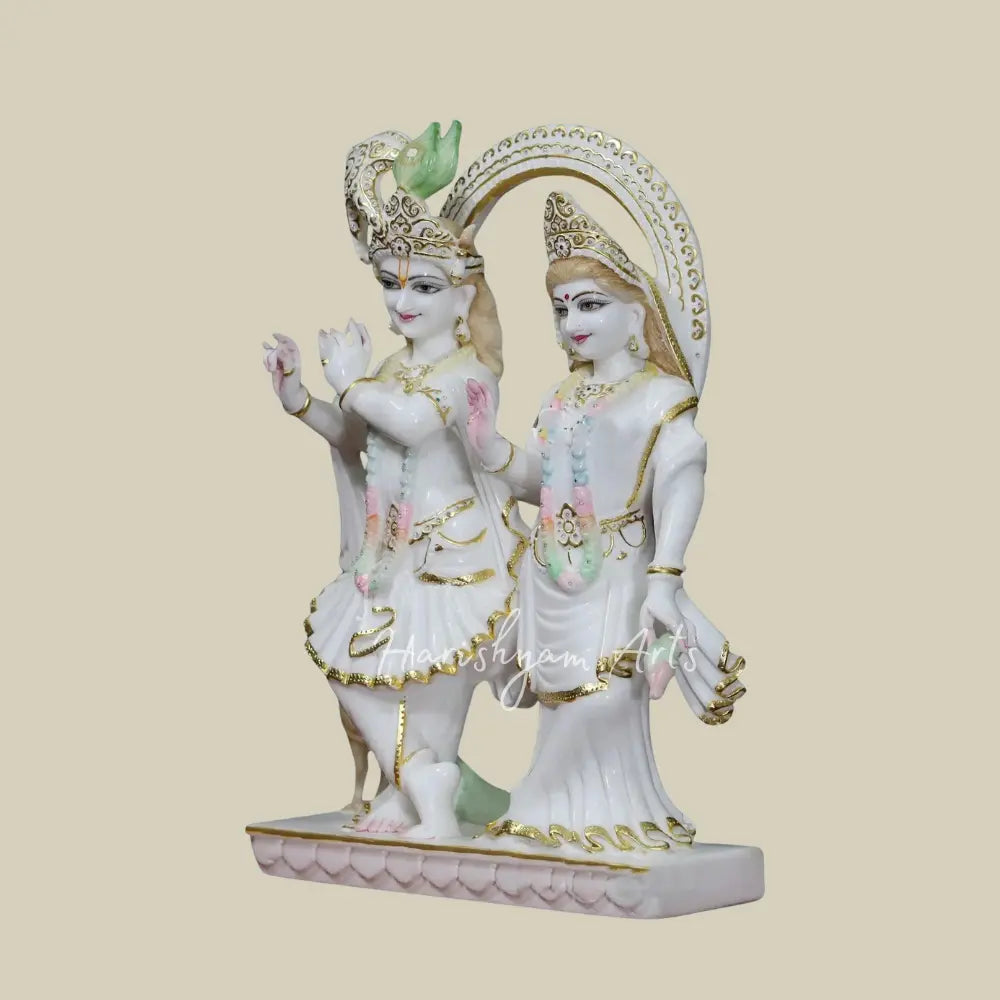 27" Super White Radha And Krishna Statue in Vietnam Marble