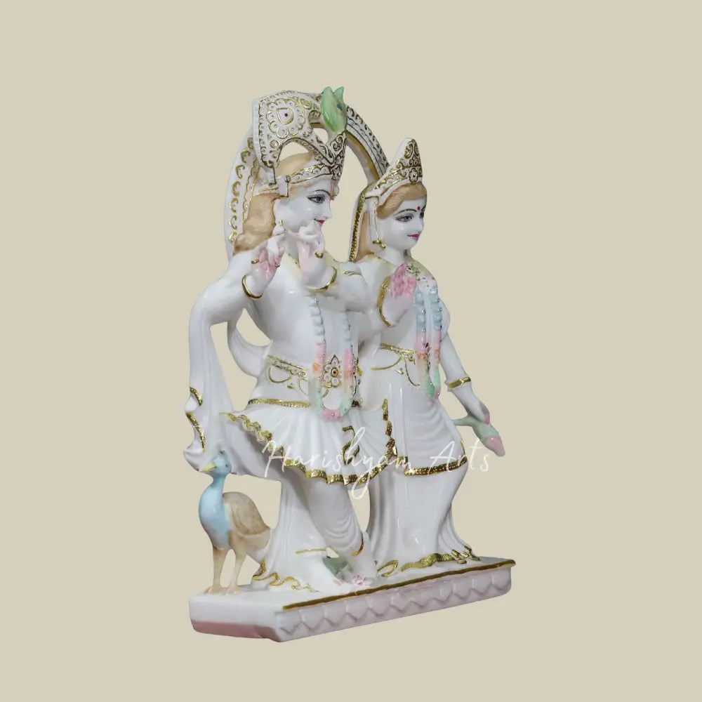 27" Super White Radha And Krishna Statue in Vietnam Marble