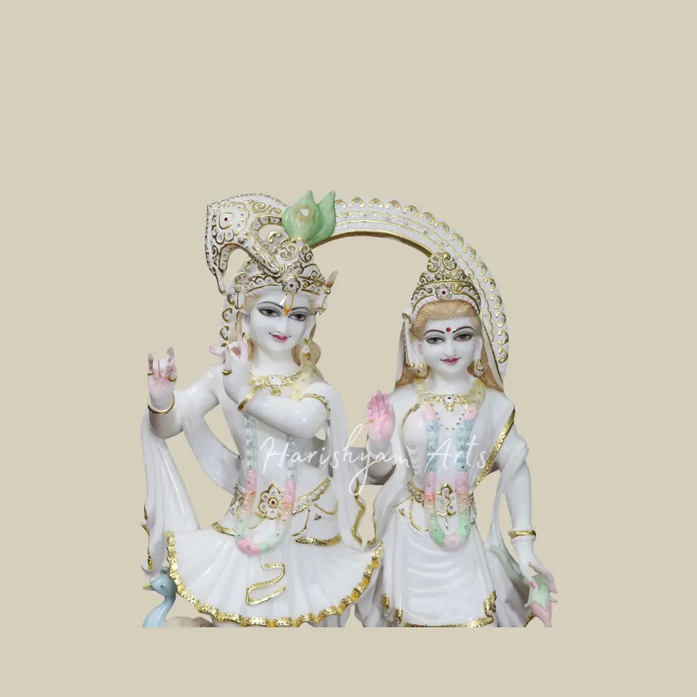 27" Super White Radha And Krishna Statue in Vietnam Marble