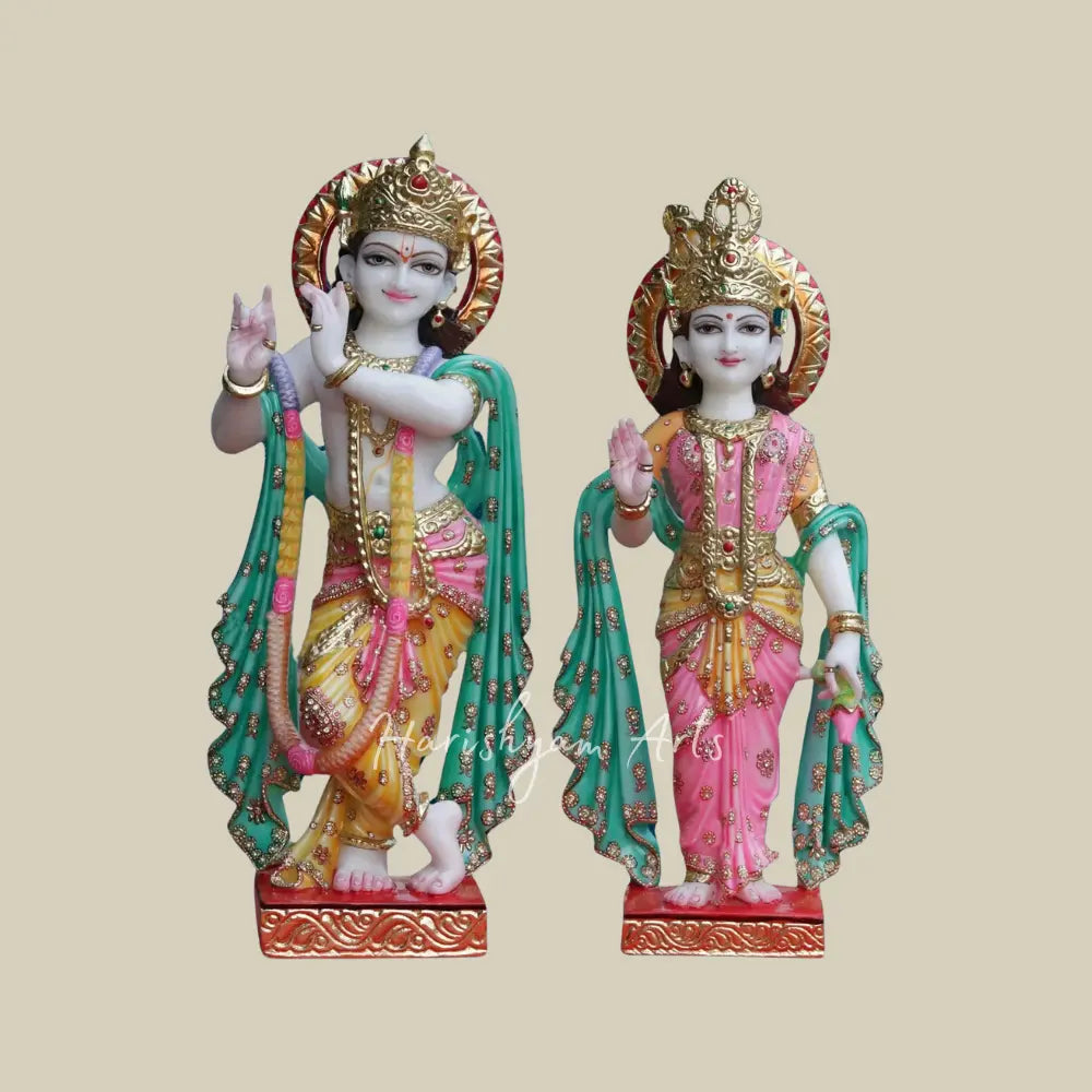 27" Vietnam Marble Radha Krishna Marble Statue