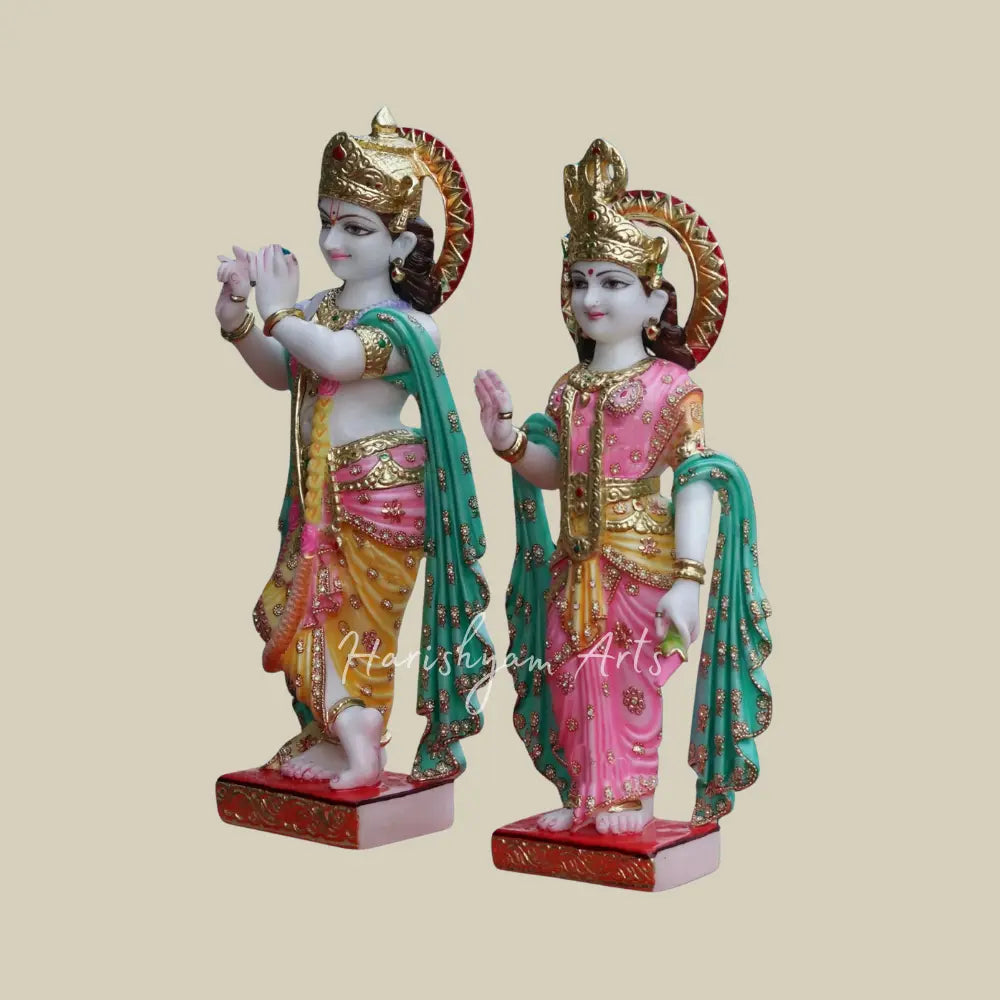 27" Vietnam Marble Radha Krishna Marble Statue