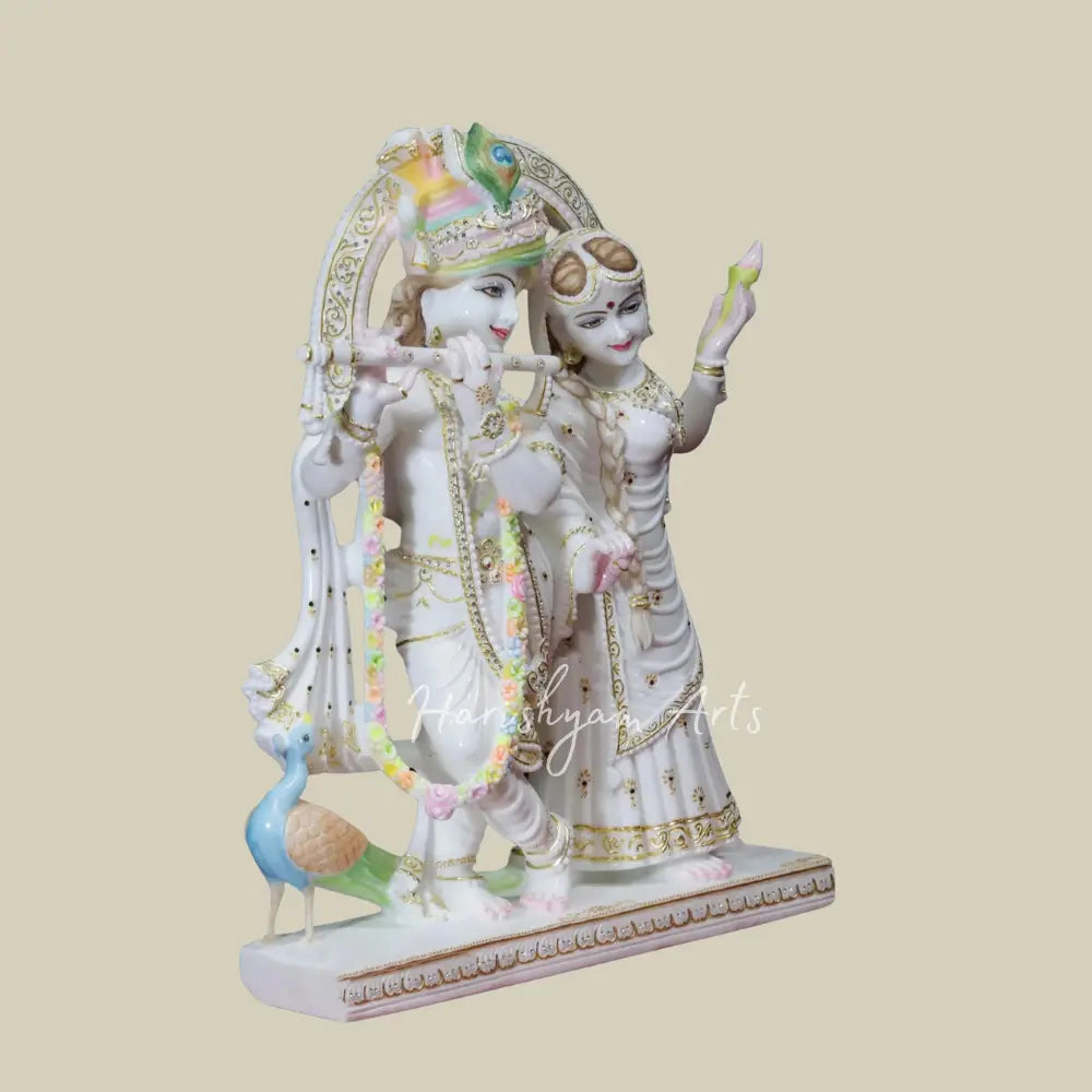 27" White Vietnam Marble Radha and Krishan with turban Statue