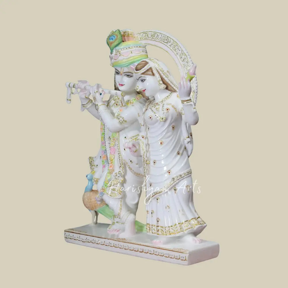 27" White Vietnam Marble Radha and Krishan with turban Statue