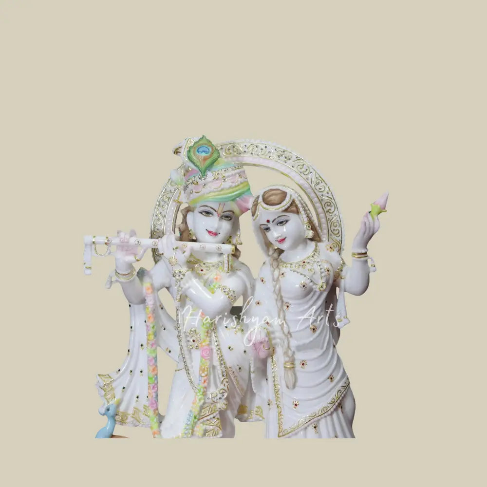 27" White Vietnam Marble Radha and Krishan with turban Statue