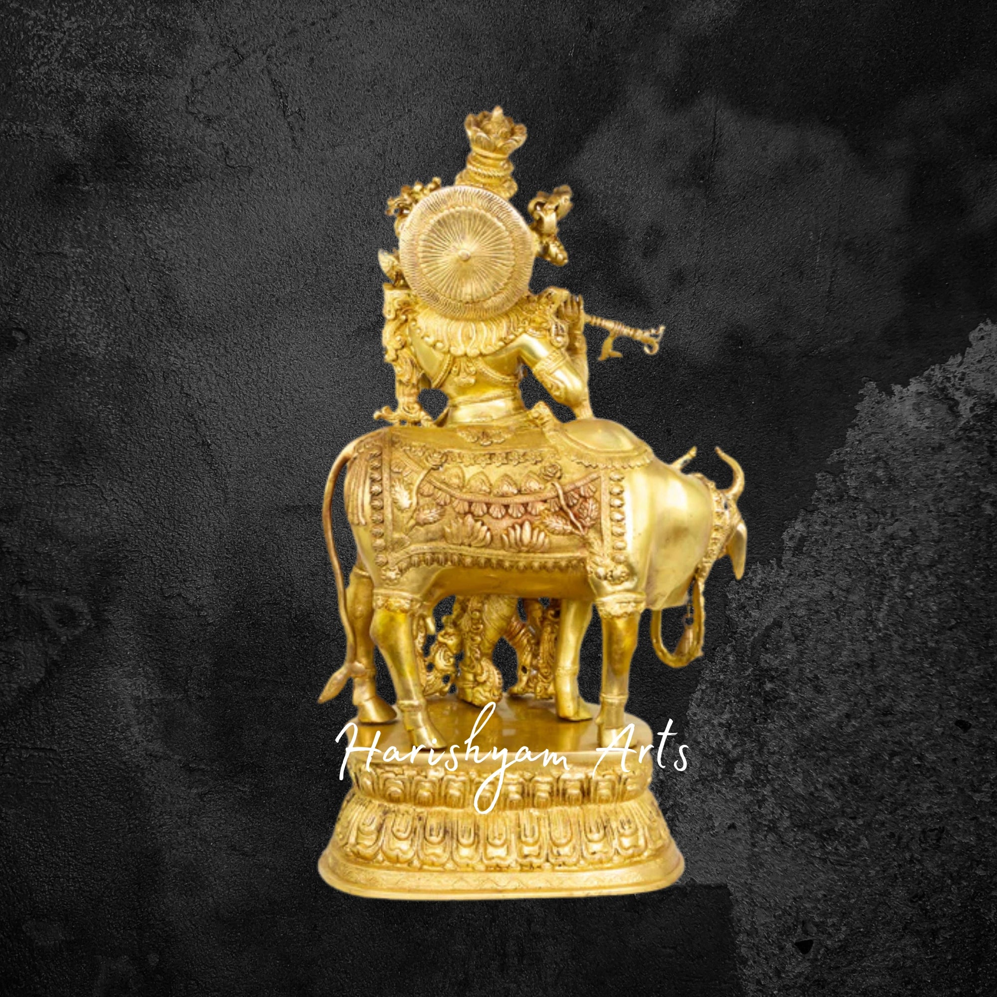 28" Exquisite Brass Sri Krishna with Cow Masterfully Crafted