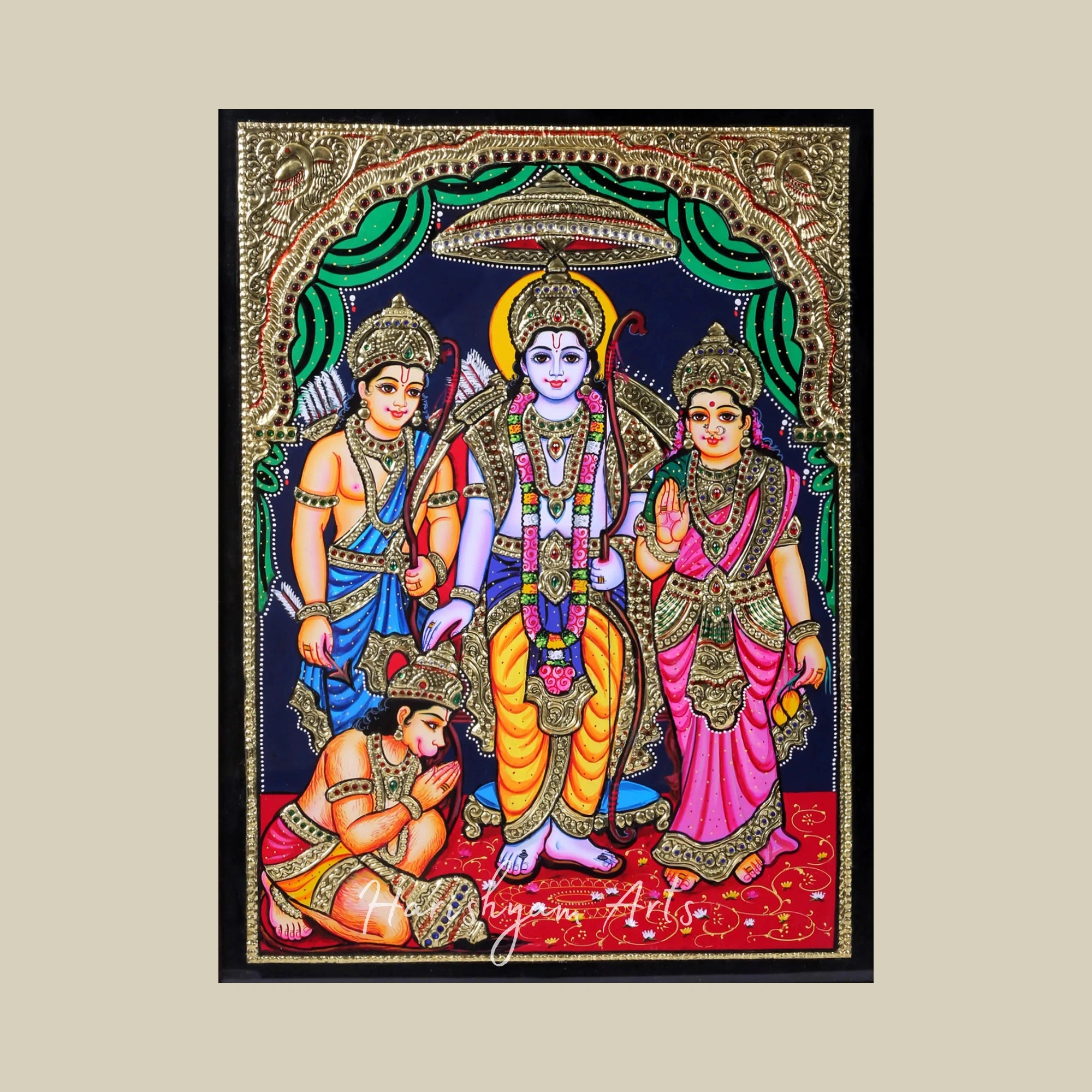 28" Ram Darbar Tanjore Painting for Pooja Room Decor