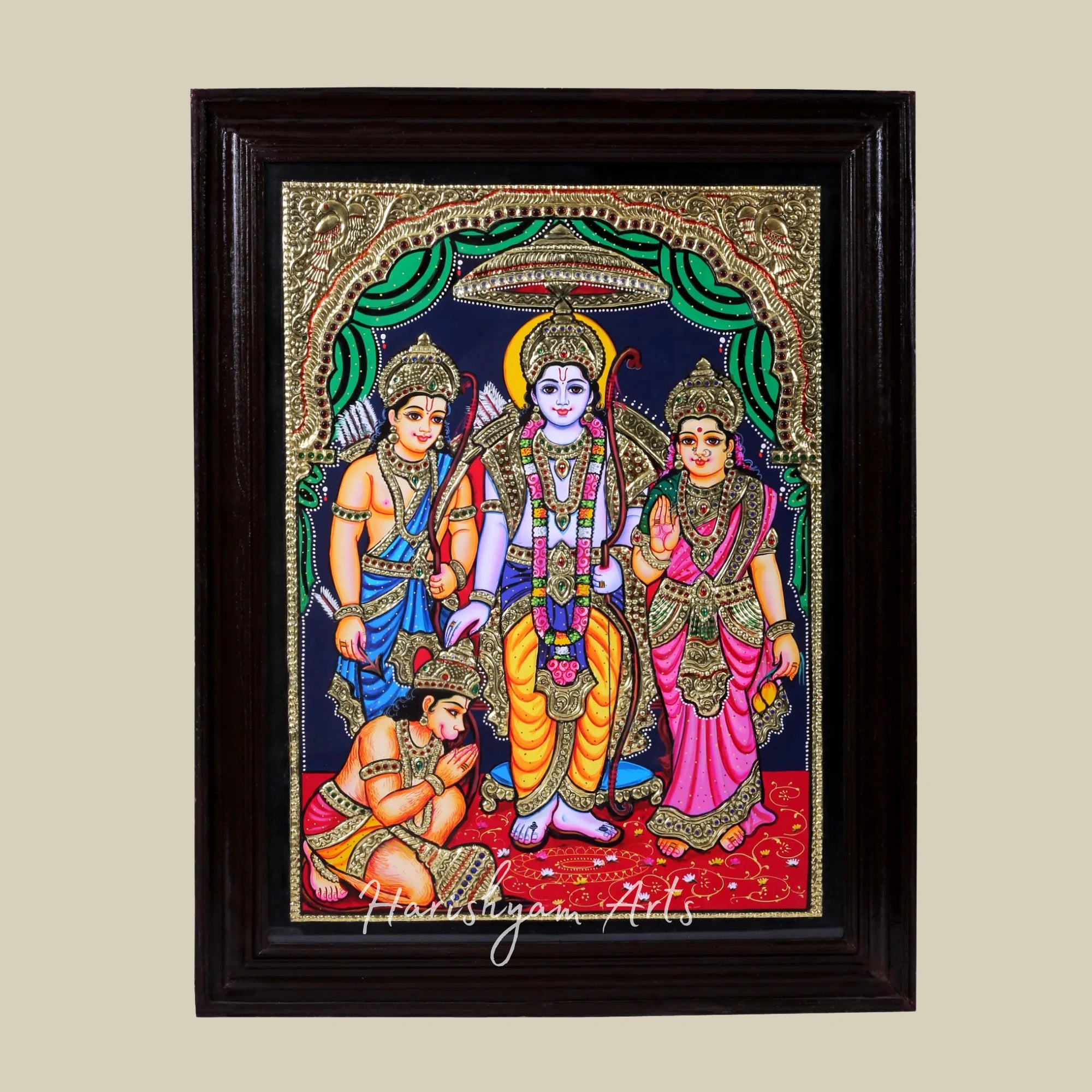 28" Ram Darbar Tanjore Painting for Pooja Room Decor