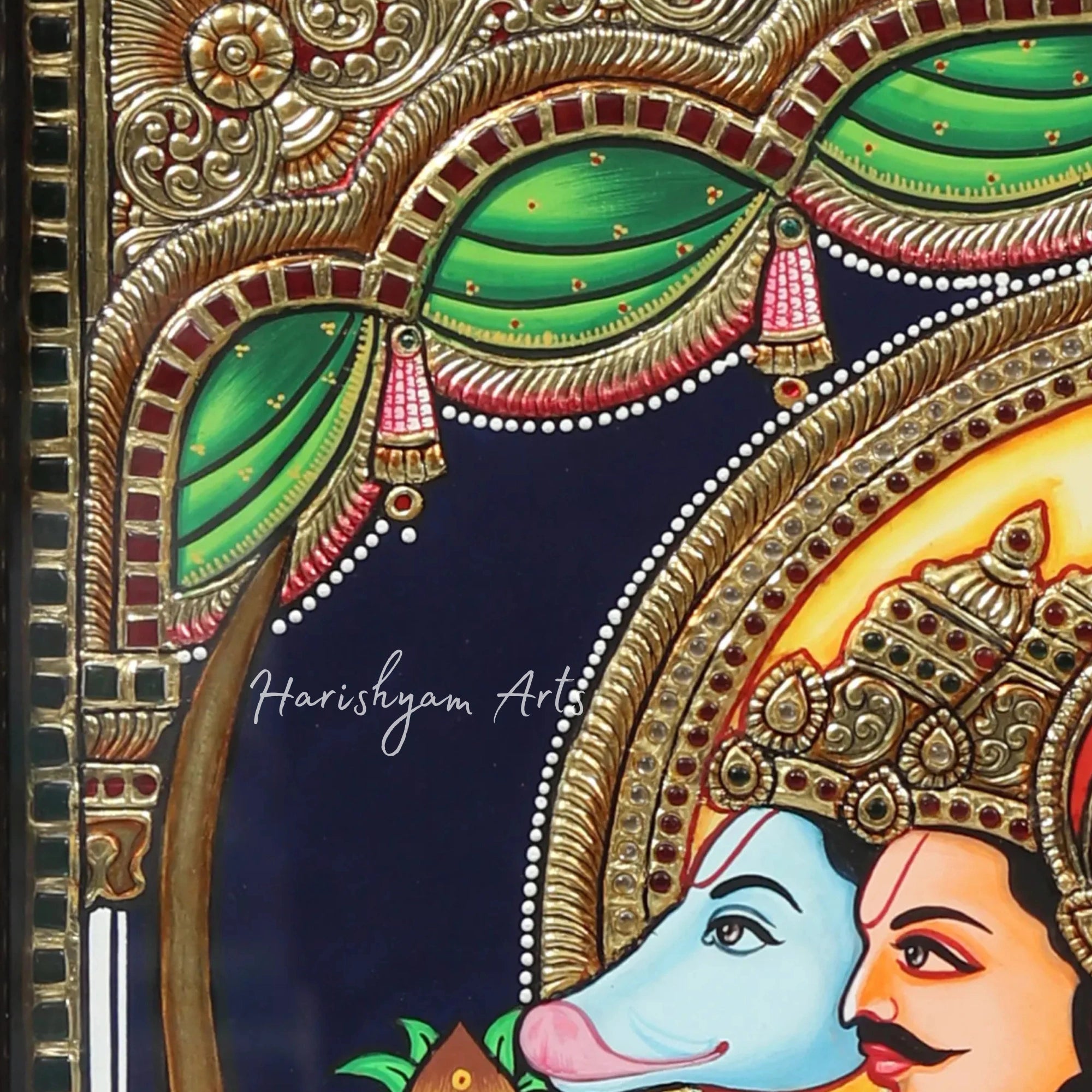 28" Sacred Panchamukhi Hanuman Tanjore Painting with Fine Detailing