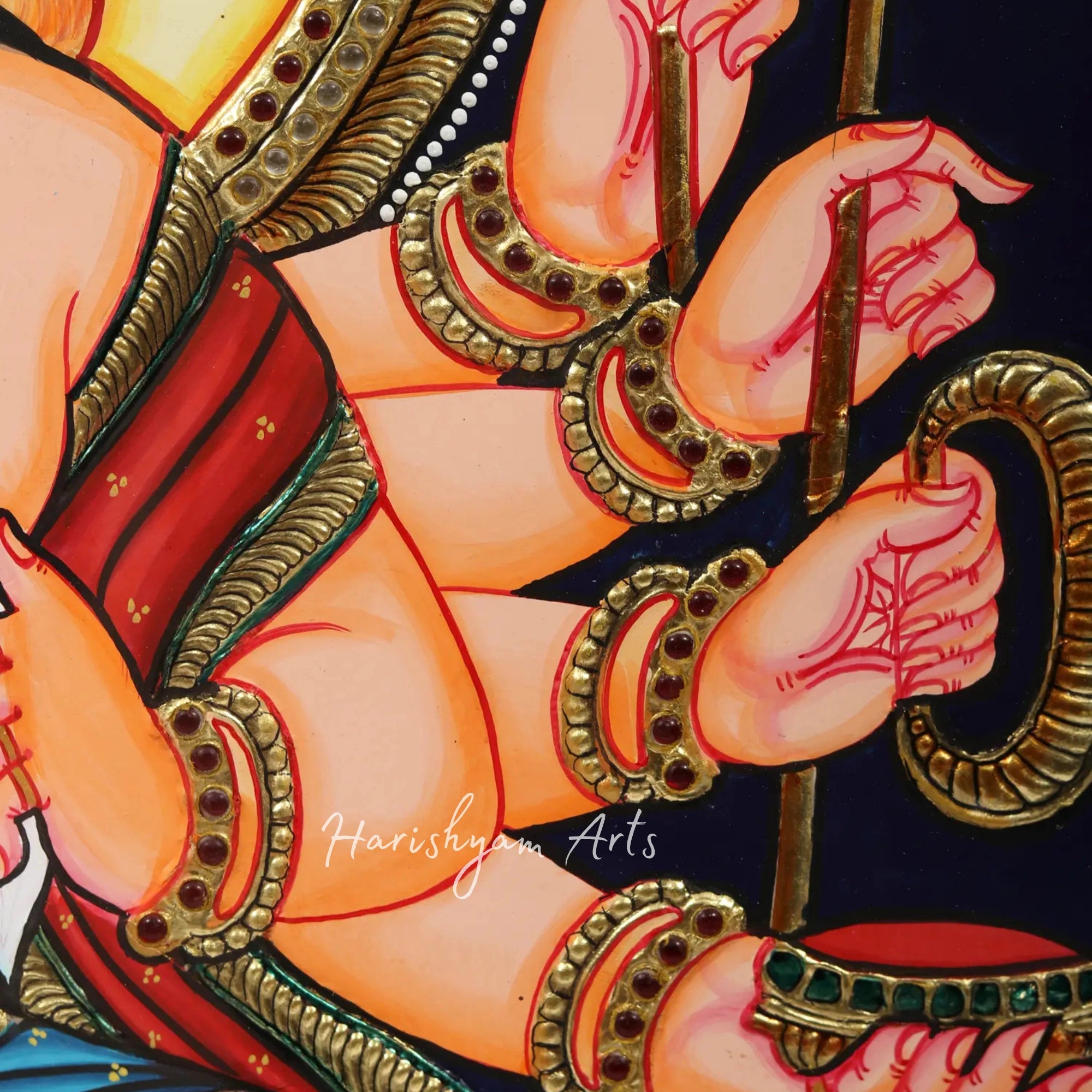 28" Sacred Panchamukhi Hanuman Tanjore Painting with Fine Detailing