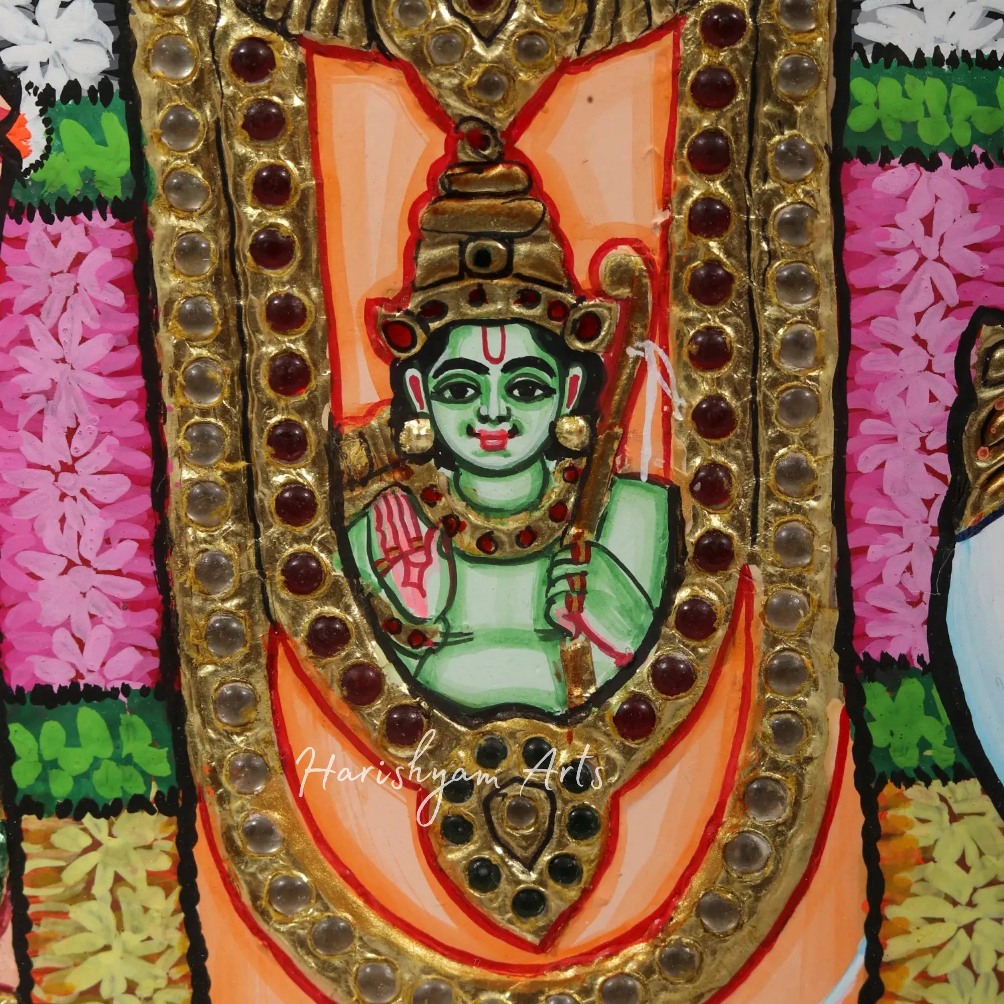 28" Sacred Panchamukhi Hanuman Tanjore Painting with Fine Detailing