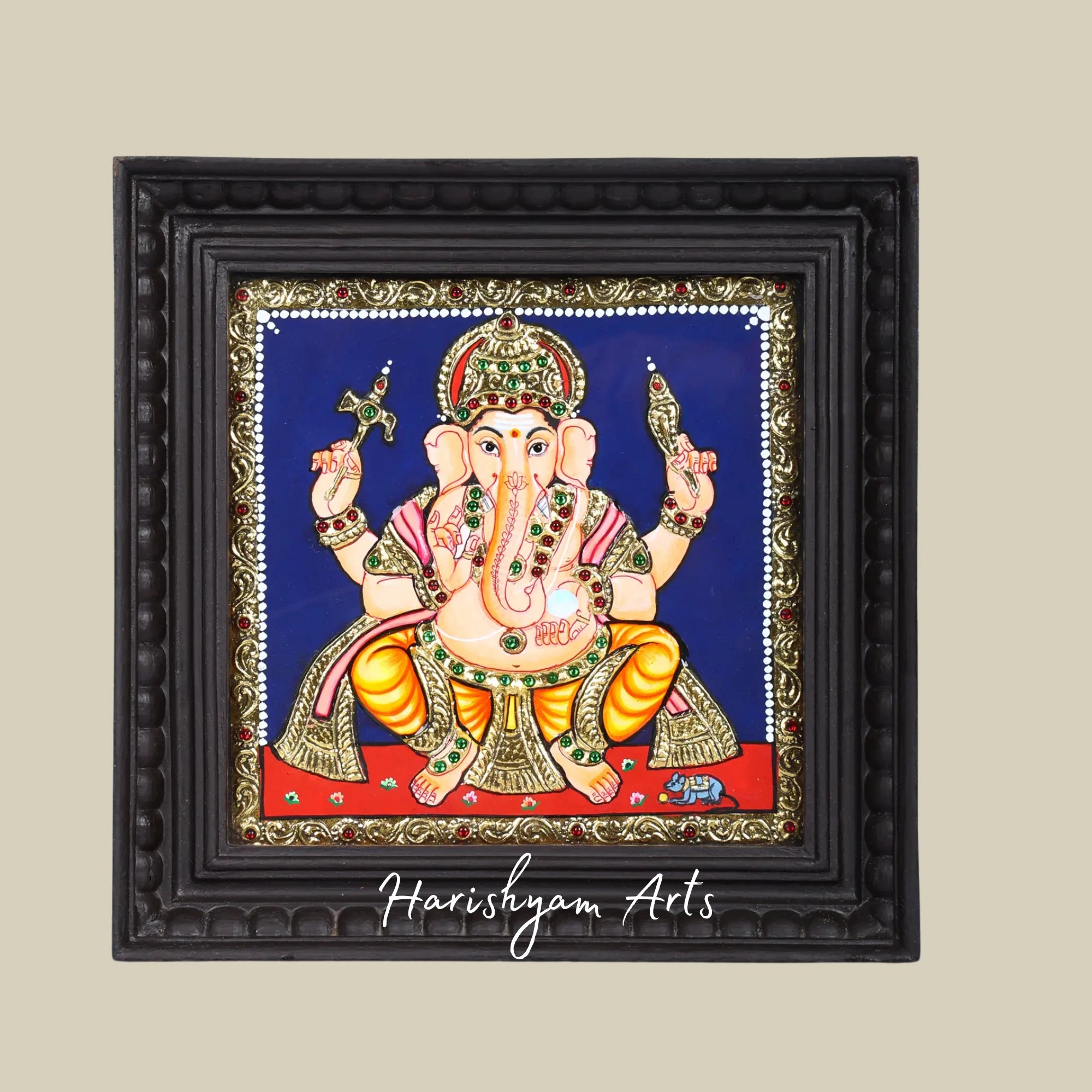 28" Set of 8 Musical Ganesha Tanjore Paintings with Gold Detailing2